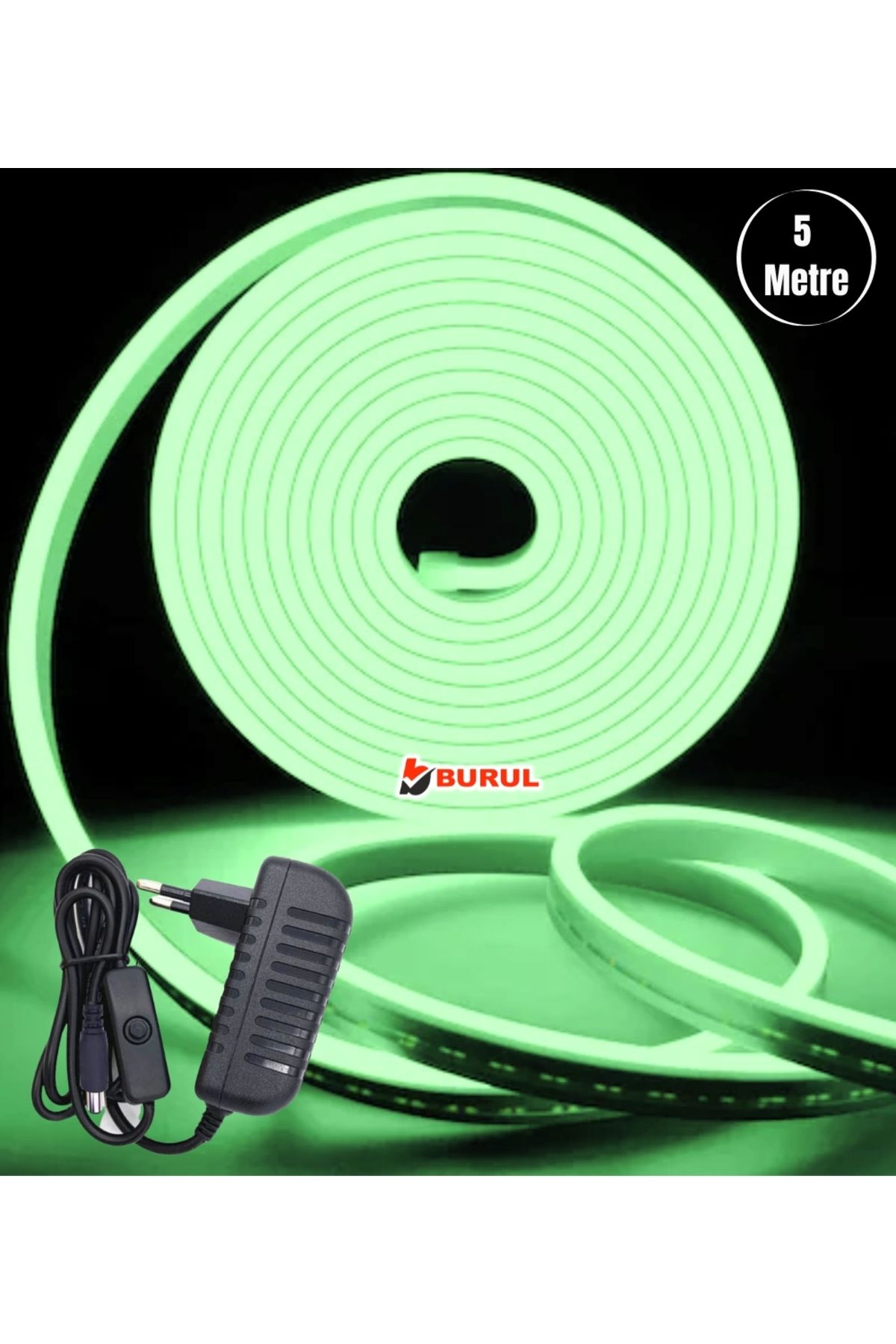 burul SB-6535 5 Metre Yeşil Işık Esnek Neon Led Şerit Butonlu Dekoratif Aydınlatma Seti