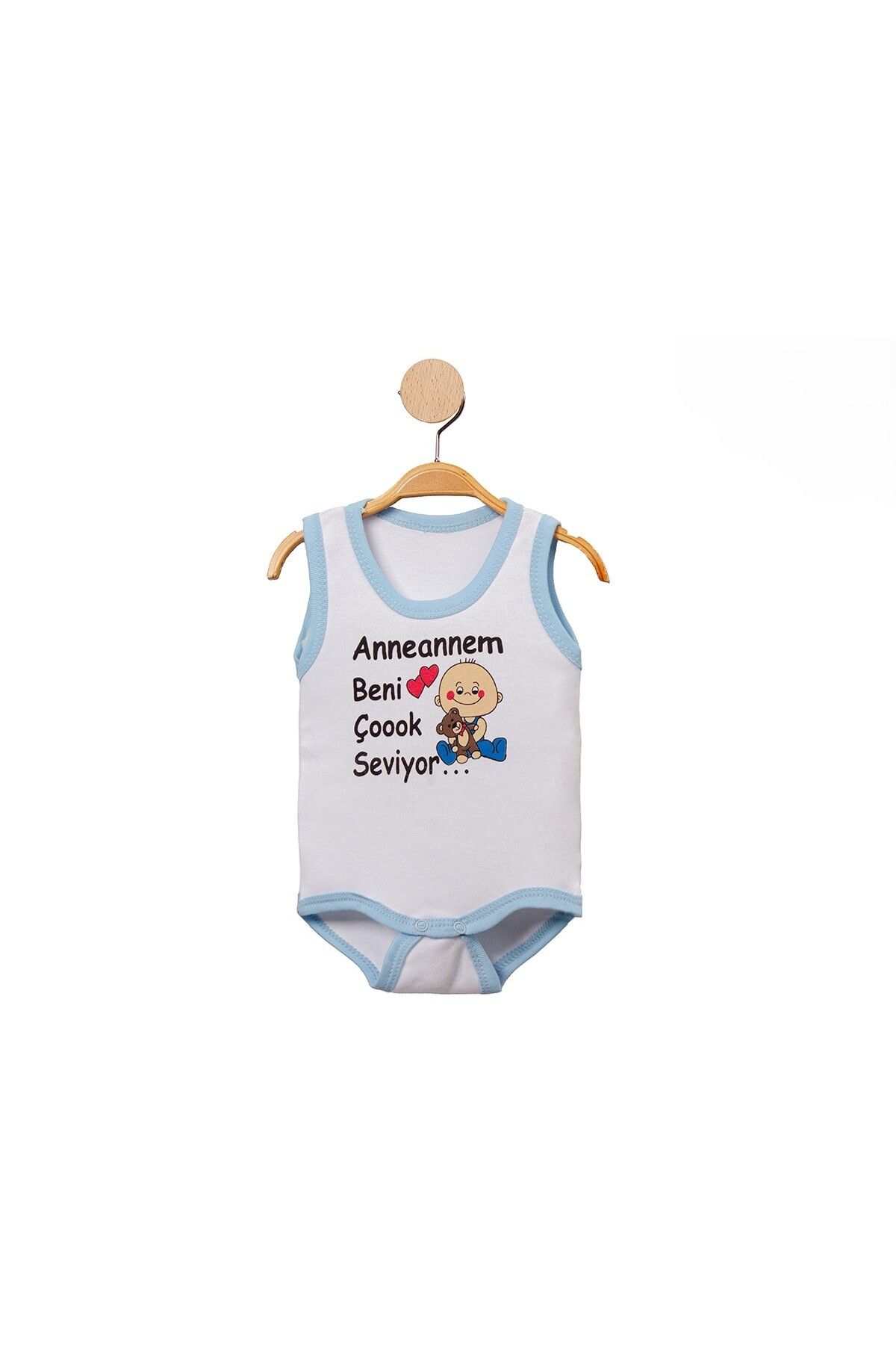 MBK GARDEN %100 Pamuk Anneannem Beni Çok Seviyor Baskılı Çıtçıtlı Bebek Body Badi Zıbın Tulum