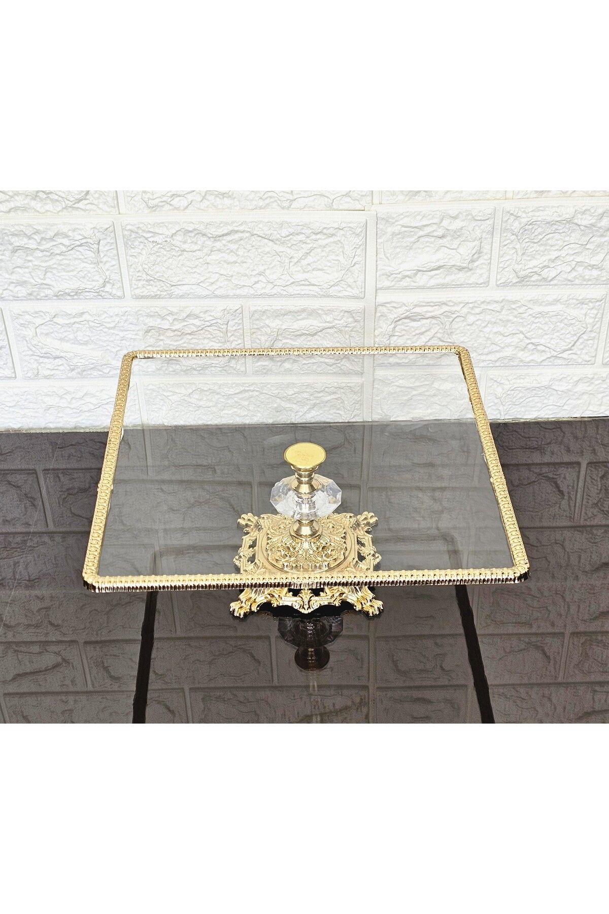 atabey home-Glass 2-Pack Square Serving Plate-Presentation Plate-Speech Tray-Presentation Tray-Dump Gold Frame 22+27cm 4