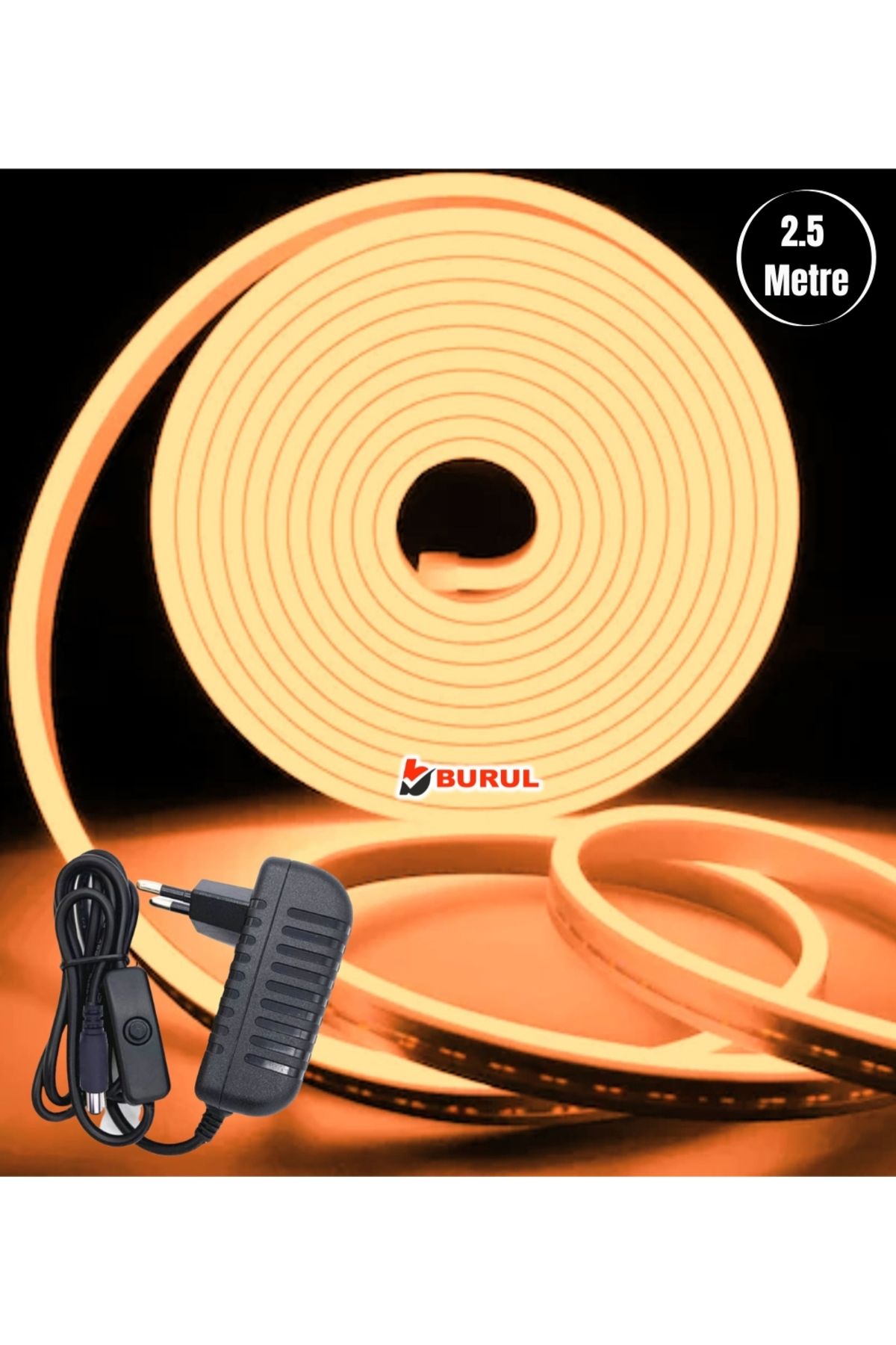 burul SB-6536 2.5 Metre Amber Işık Esnek Neon Led Şerit Butonlu Dekoratif Aydınlatma Seti