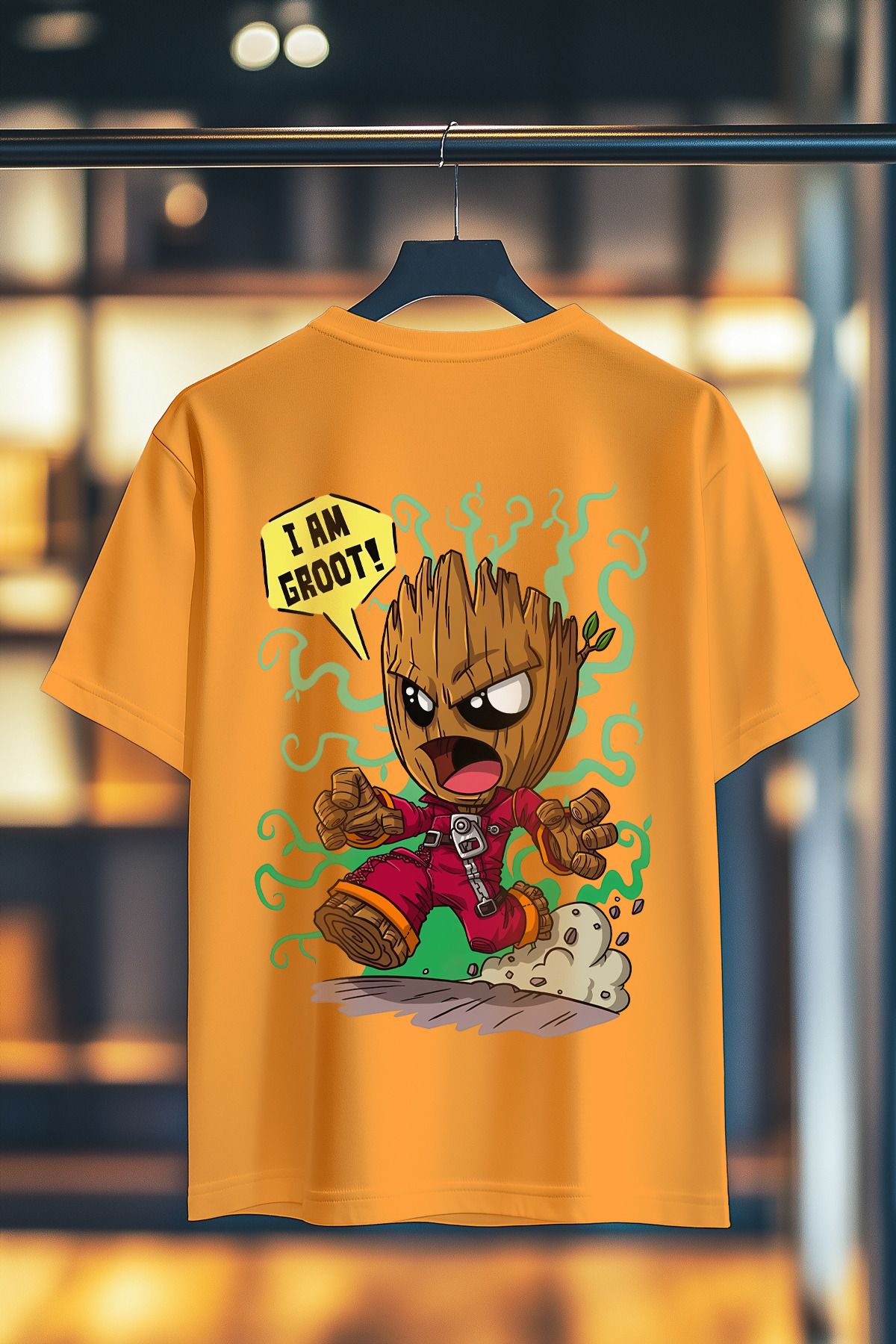 BookOrBook I am Groot %100 Pamuk Premium Kalite Sırt Baskılı T-Shirt