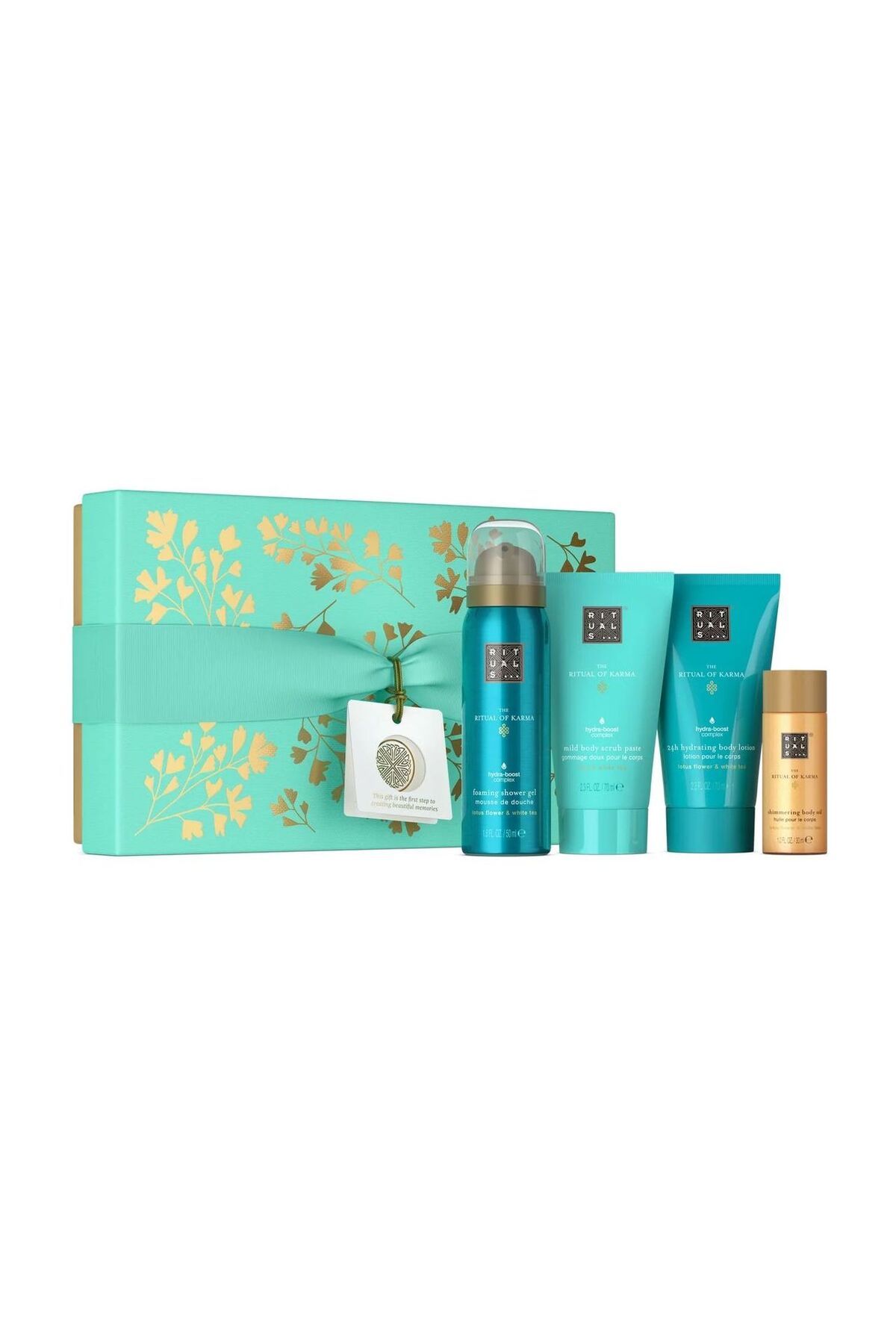 Rituals The Ritual of Karma Küçük Hediye Seti, Duş Jeli, Vücut Losyonu, Peeling ve Parıltılı Yağ
