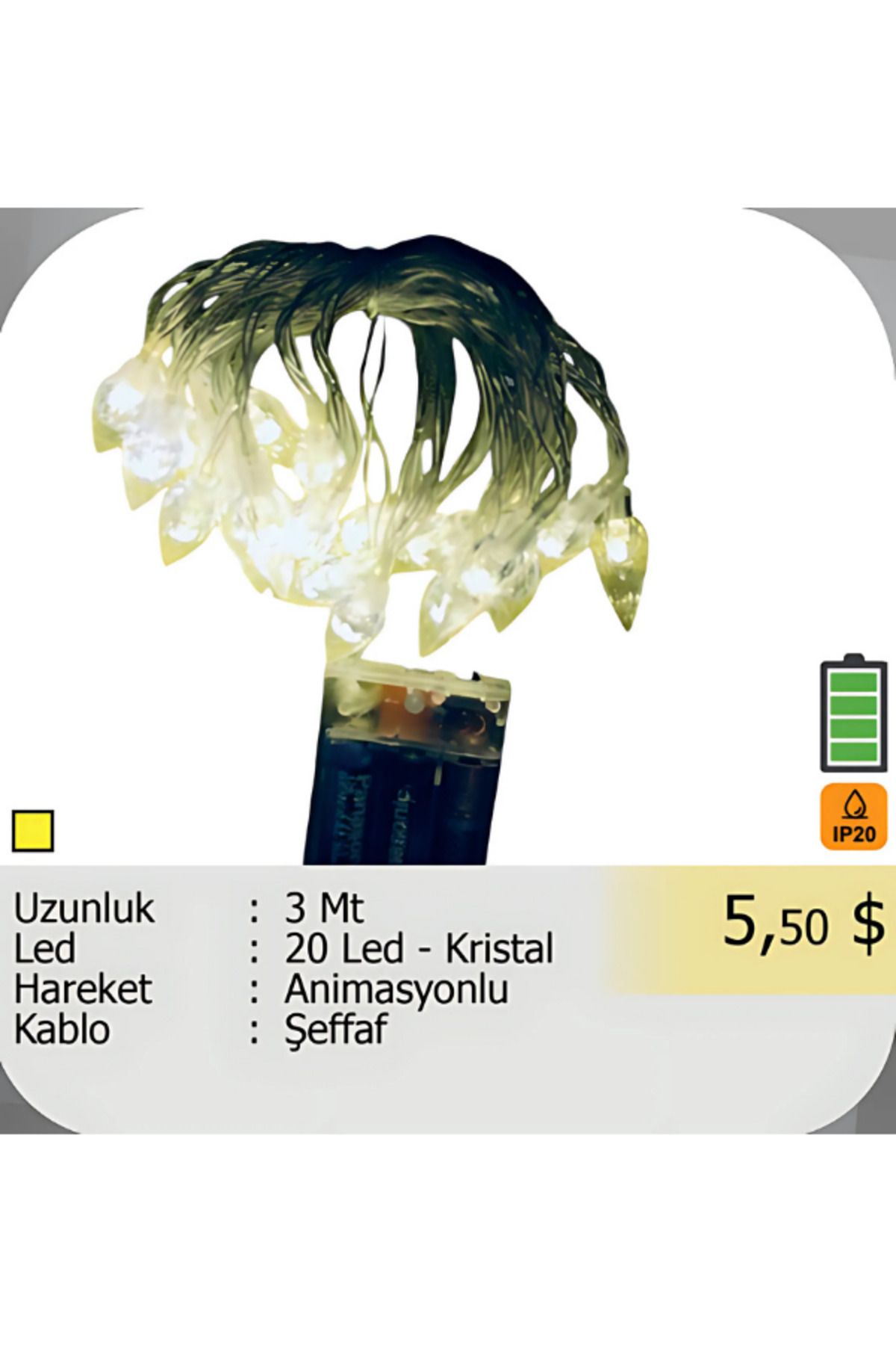 ELKHOUSE ElektrikHouse LED Peri Işığı 20 Led - Kristal Animasyonlu 3 Metre