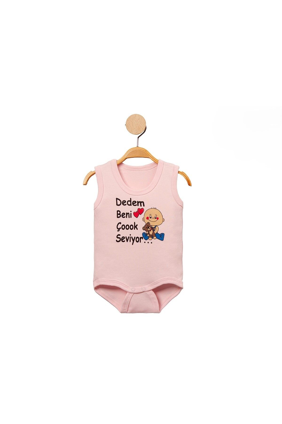 MBK GARDEN %100 Pamuk Dedem Beni Çok Seviyor Baskılı Çıtçıtlı Bebek Body Badi Zıbın Tulum