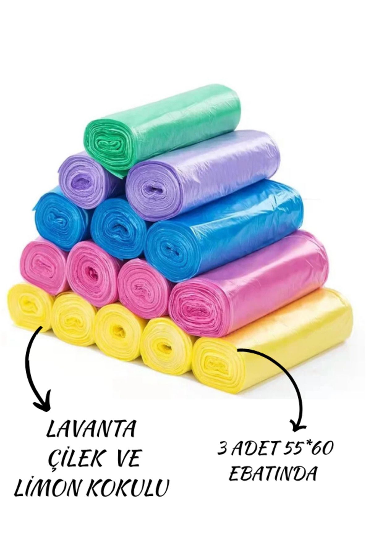 Janissary 3 Adet Büzgülü Çöp Torbası 55x60 Cm Lavanta-çilek-limon Kokulu Çöp Poşeti