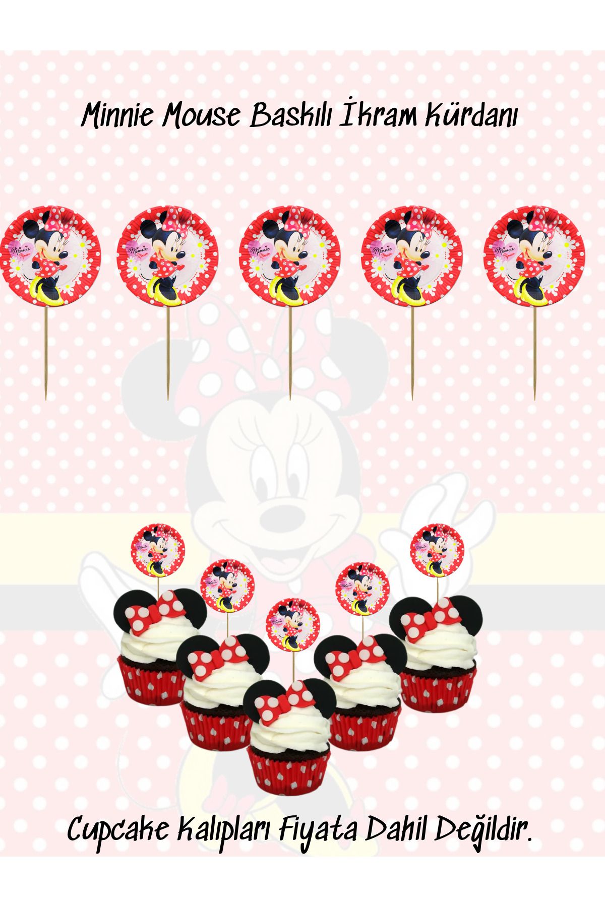 snowparty Minnie Mouse Temalı Baskılı İkram Kürdanı Doğum Günü Süsü