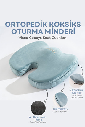 VİSCOTEX Visco Ortopedik, Kaydırmaz Tabanlı, Ofis, Araba, Koksiks Oturma Mind...