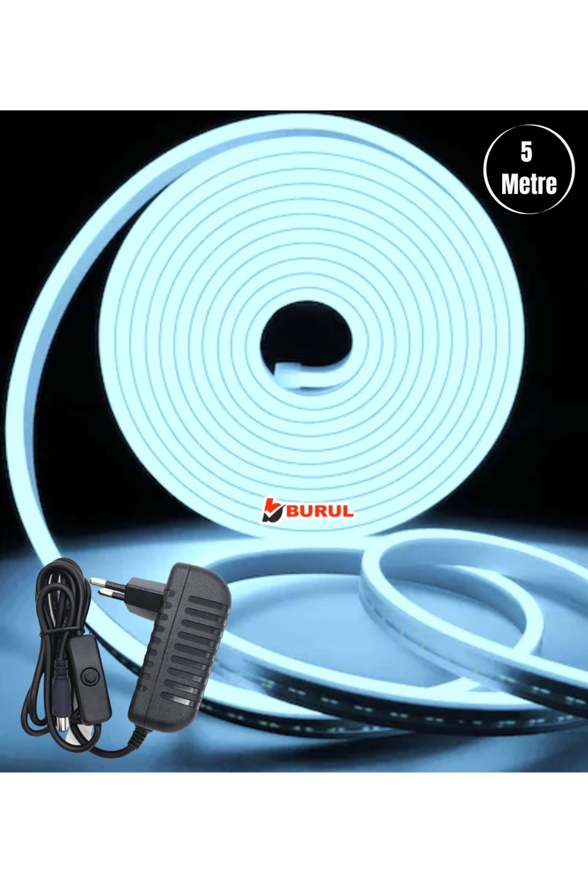 burul SB-6535 5 Metre Buz Mavisi Işık Esnek Neon Led Şerit Butonlu Dekoratif Aydınlatma Seti