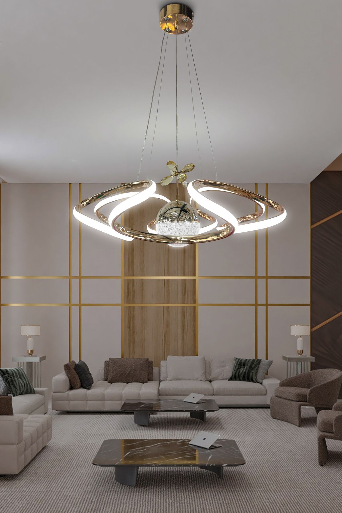 RSCOLLECTIONS Dron Modern 4 Kol Tek Top Sarkıt Power Led Avize Kumandasız Gold
