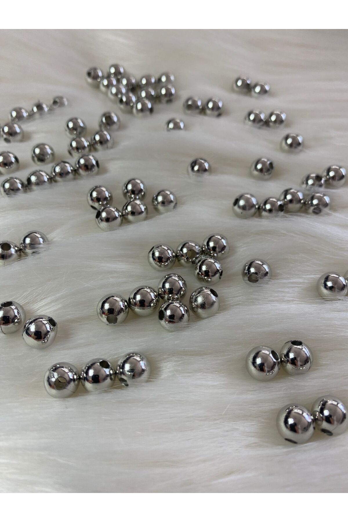BİGÜMEX Gümüş Lüks Plastik Delikli İnci Boncuk 8mm (50GR)