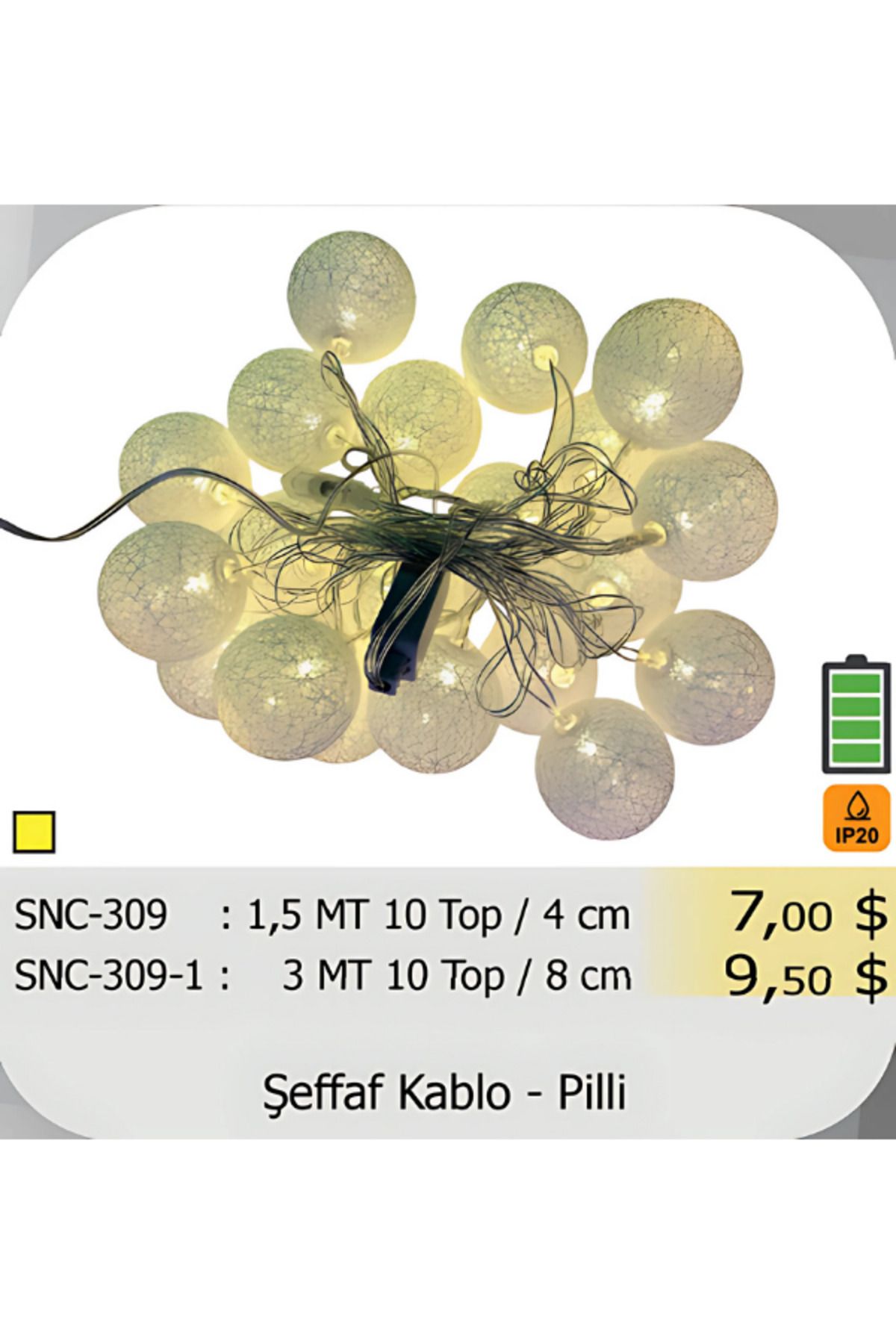 ELKHOUSE ElektrikHouse LED Peri Işığı 10 Top / 4 cm 1,5 Metre - 3 MT 10 Top / 8 cm