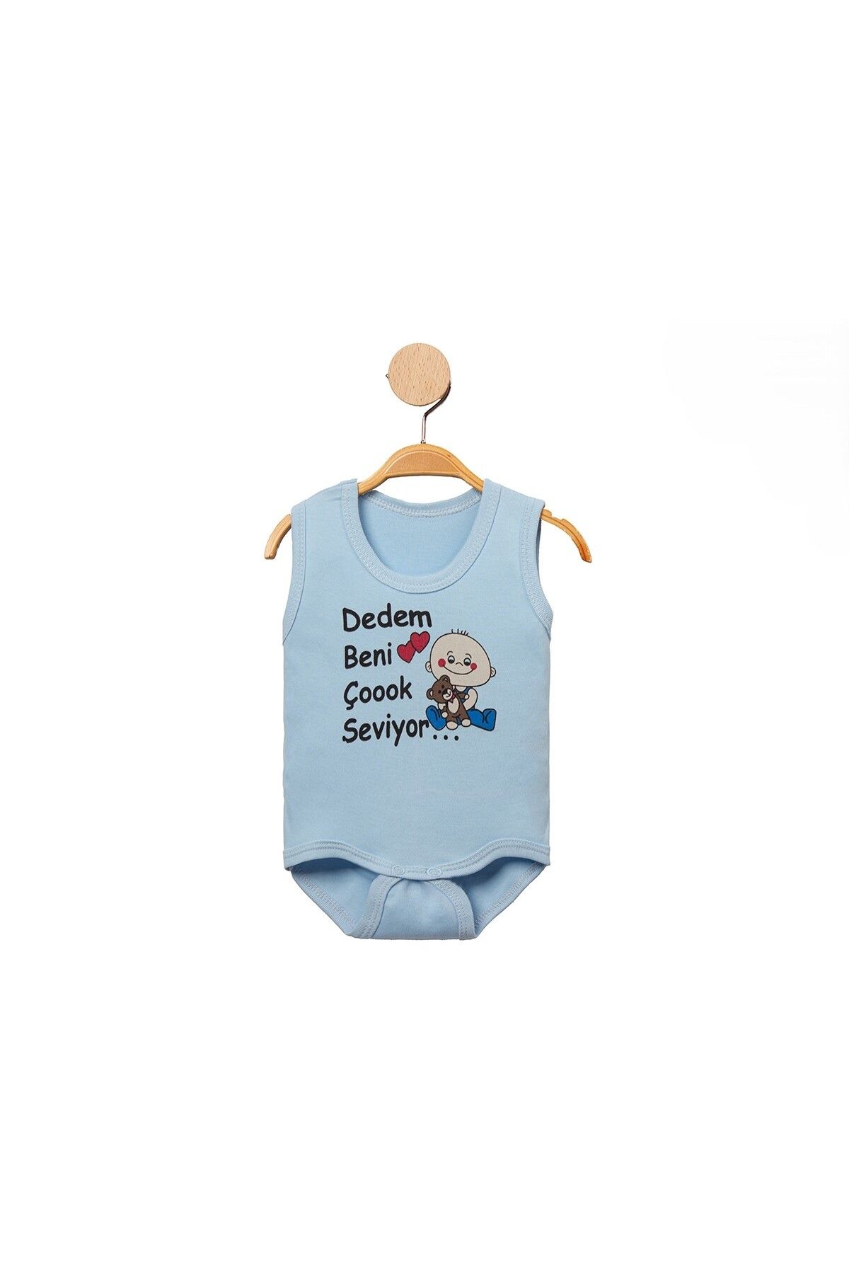 MBK GARDEN %100 Pamuk Dedem Beni Çok Seviyor Baskılı Çıtçıtlı Bebek Body Badi Zıbın Tulum