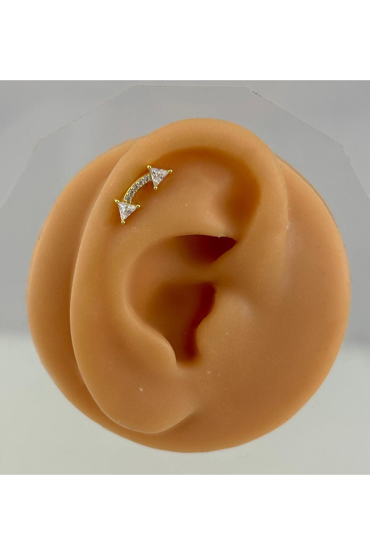 Siminkari 925 Ayar Gümüş Üzerine Mikron Altın Kaplama İki Uçu Ok Gold Piercing Tragus Helix