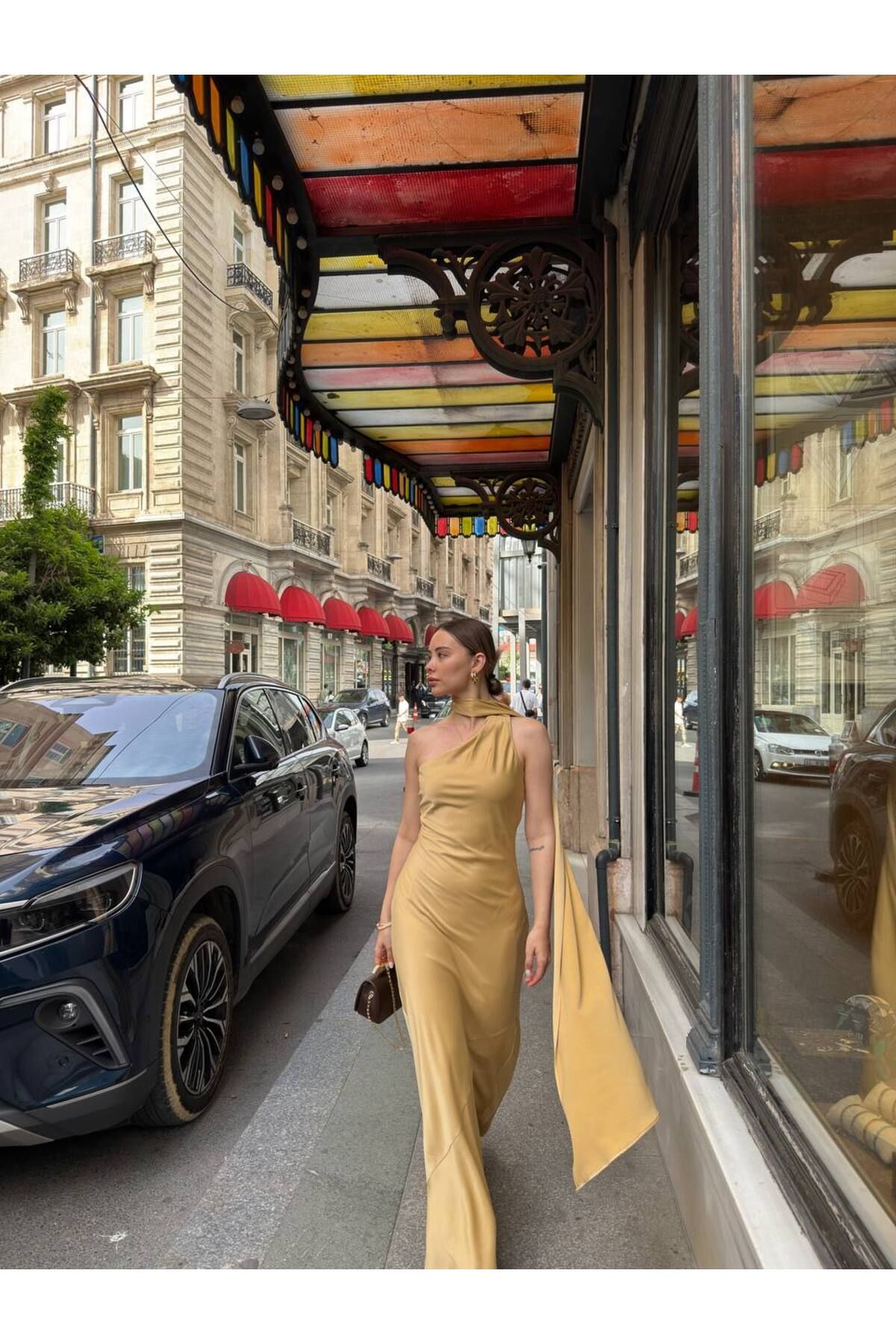 Khloe ŞAL DETAYLI SATEN ELBİSE