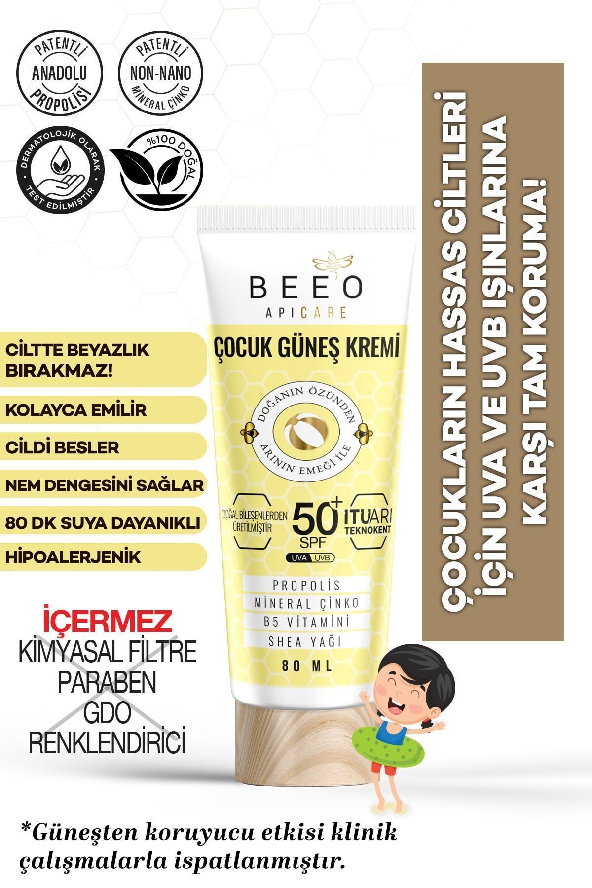 Seddar Collection Bee'o Apicare Propolisli Çocuk Güneş Kremi SPF50 80 ml