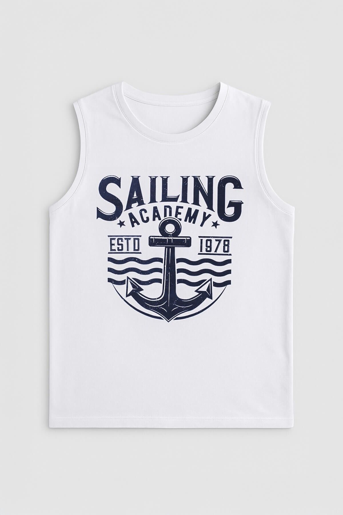 MARKAPIA Erkek Bisiklet Yaka Baskılı Beyaz Kolsuz T-shirt