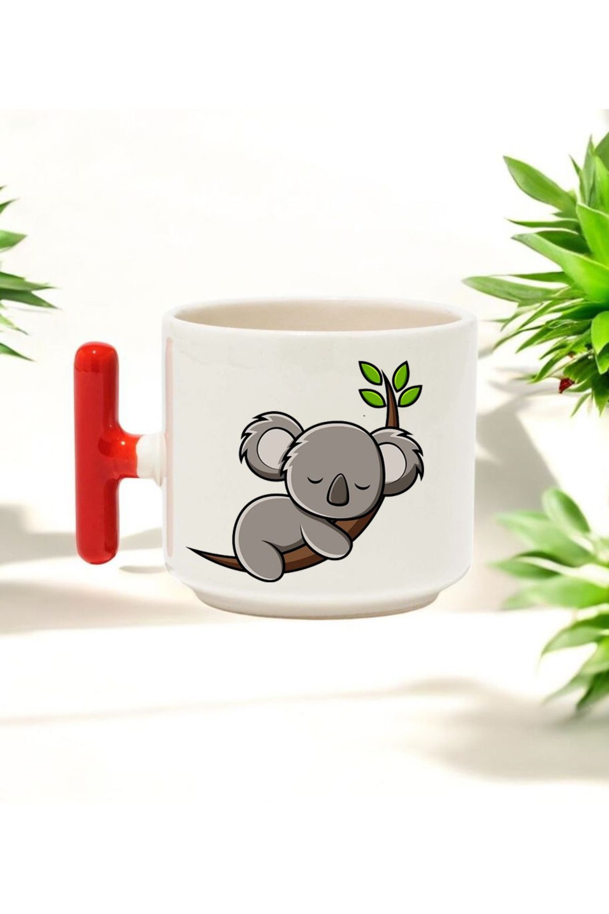 BB TRADE Koala Tasarımlı Kırmızı T Kulplu Seramik Baskılı Kupa Bardak 250 ML