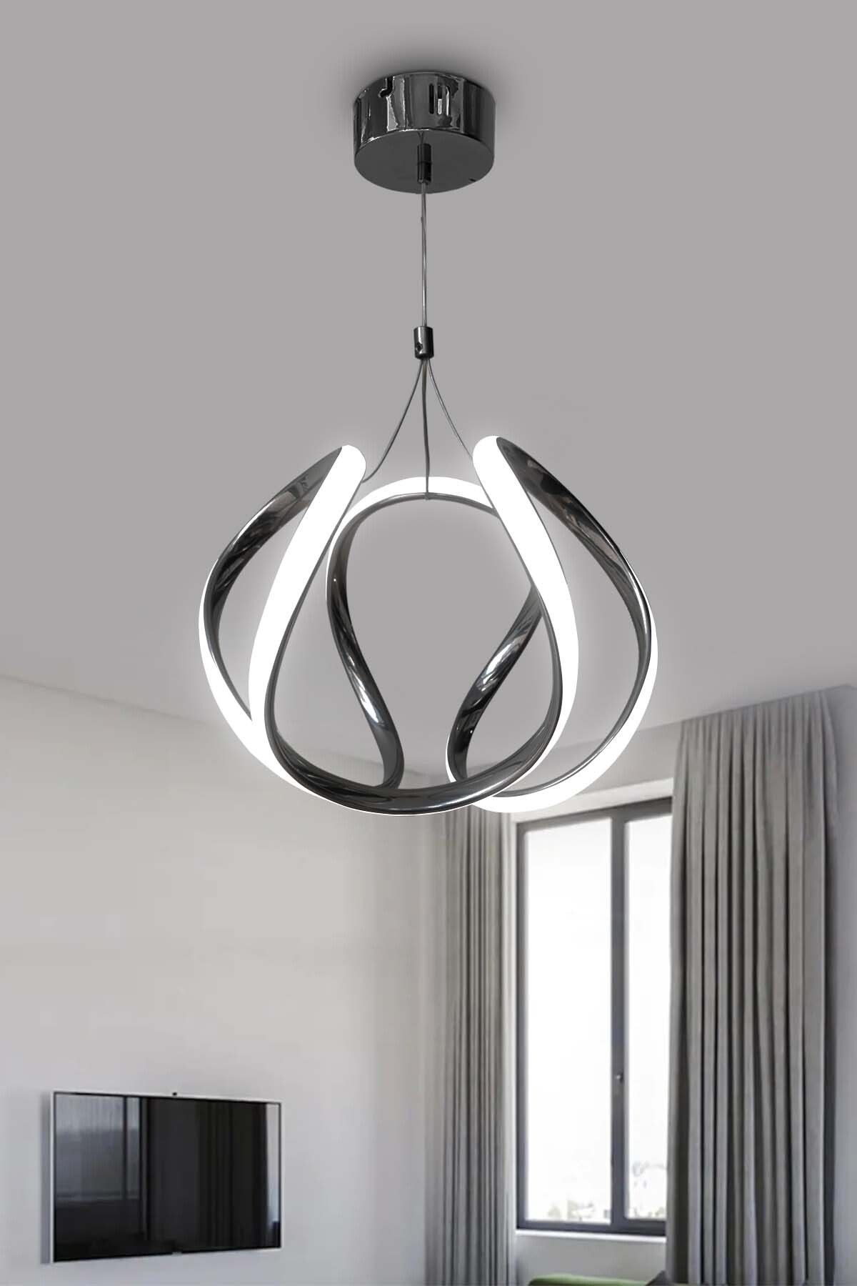 RSCOLLECTIONS Arya Topsuz Led Avize 2 mt - Salon & Oturma Odası Avizesi Kumandalı Siyah