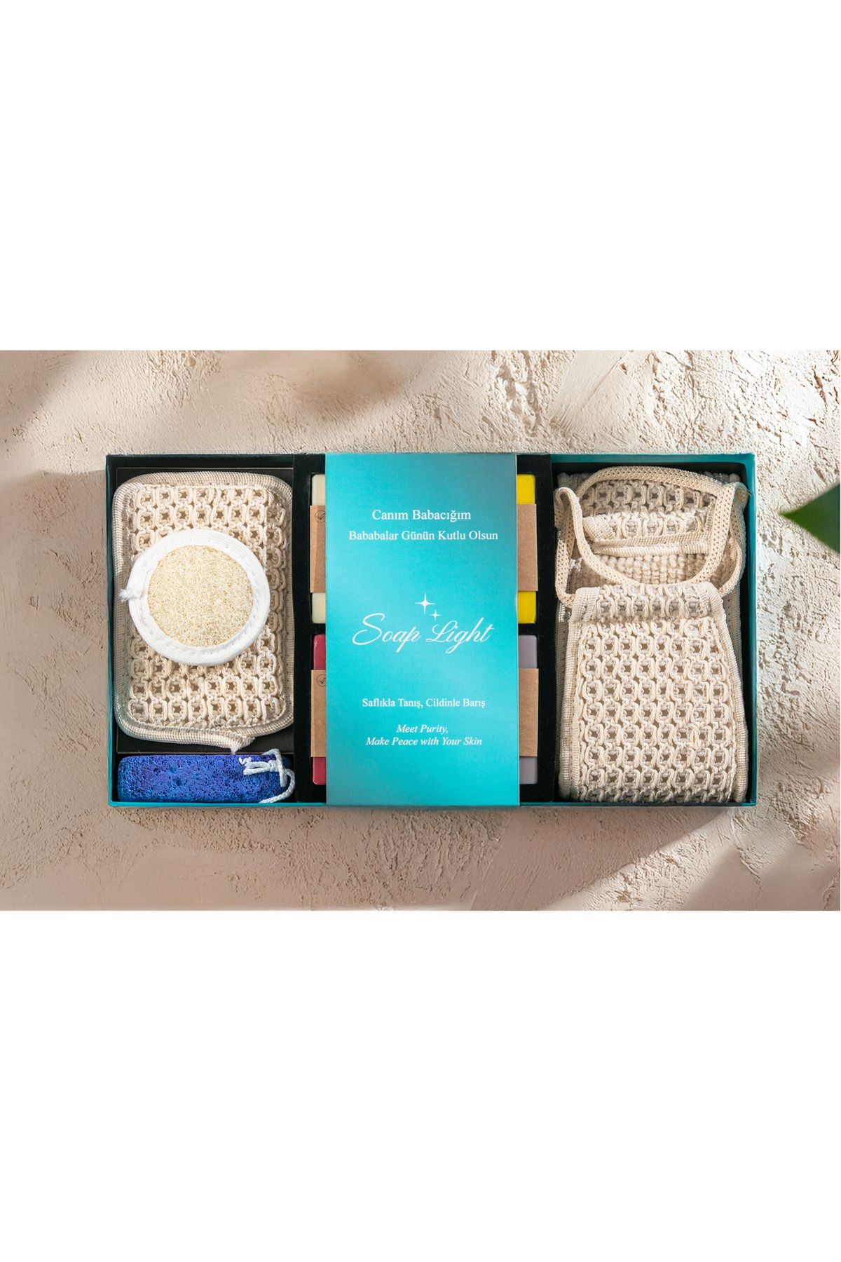 Soap Light Canım babama, Özel banyo bakım seti doğal sabunluklar ve pamuk liflerle bir set