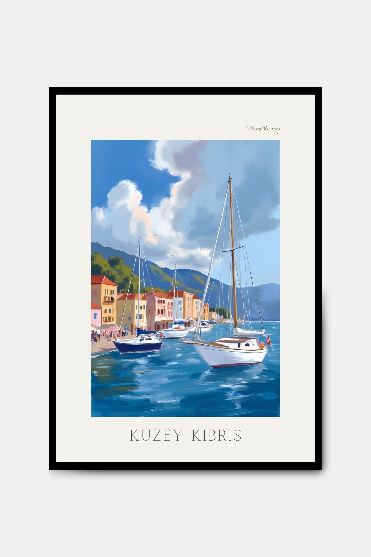 PİTAYA Kuzey Kıbrıs Liman Poster - Çerçevesiz Tasarım Kıbrıs Poster Yağlı Boya Tablo KKTC Duvar Dekorasyonu