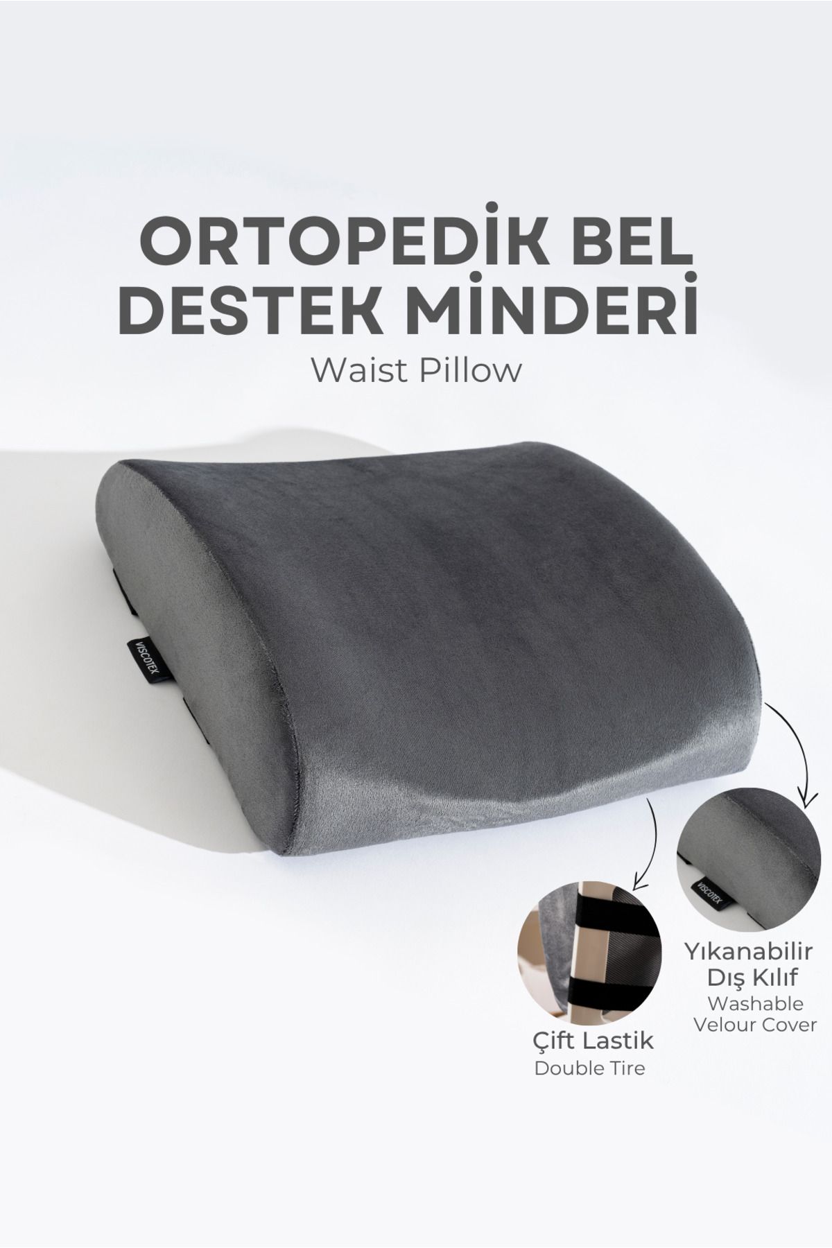 VİSCOTEX Visco Ortopedik Bel Destek Yastığı, Ofis, Araba, Sandalye, Koltuk, Sırt Yastığı Minderi, 38x33x12 cm