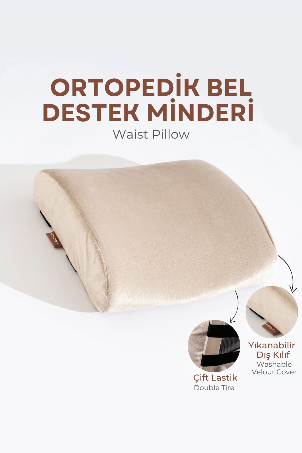 VİSCOTEX Visco Ortopedik Bel Destek Yastığı, Ofis, Araba, Sandalye, Koltuk, Sırt Yastığı Minderi, 38x33x12 cm