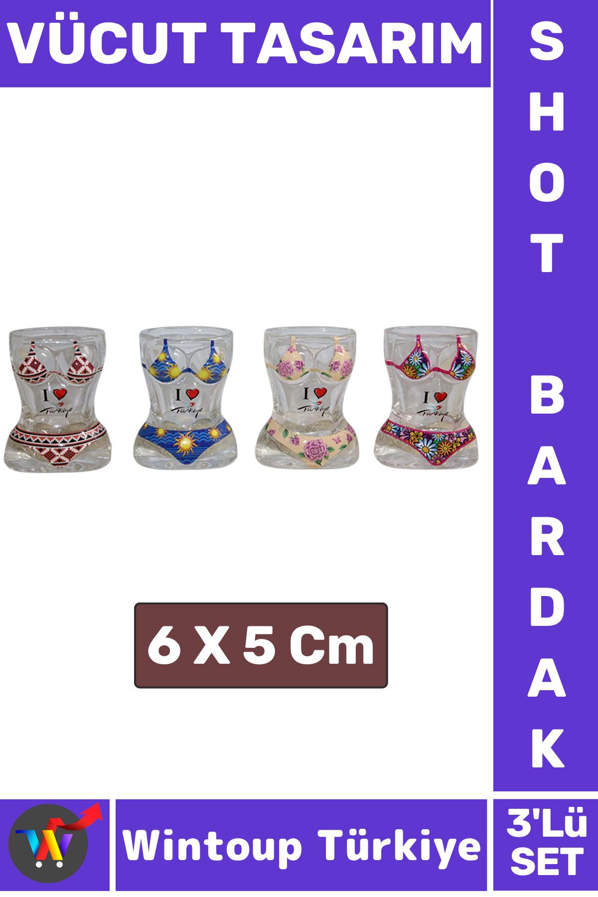 Wintoup Arkadaş Eğlence Yılbaşı Alkol Tekila Dekoratif Eğlenceli Vücut Tasarım 3'lü CAM SHOT BARDAK SETİ 6Cm