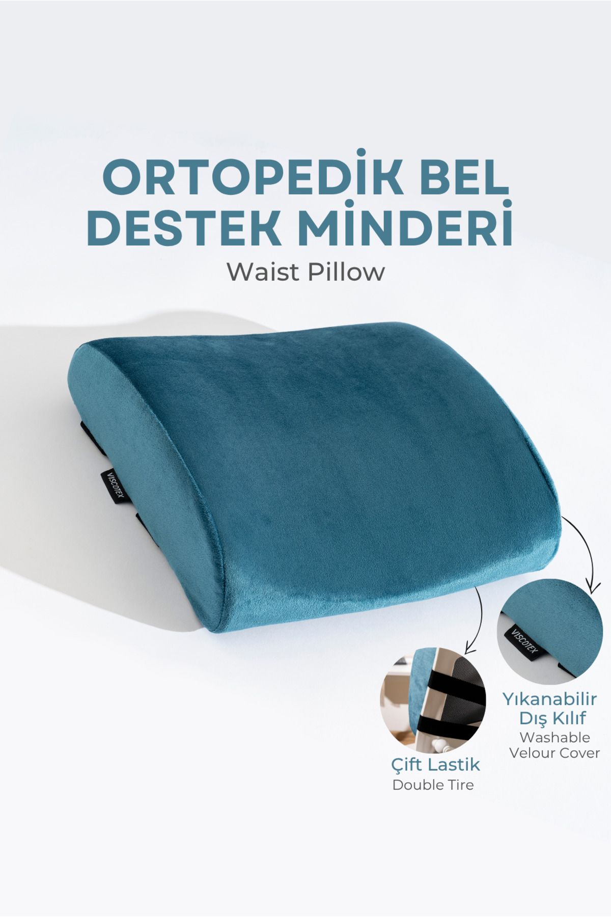 VİSCOTEX Visco Ortopedik Bel Destek Yastığı, Ofis, Araba, Sandalye, Koltuk, Sırt Yastığı Minderi, 38x33x12 Cm