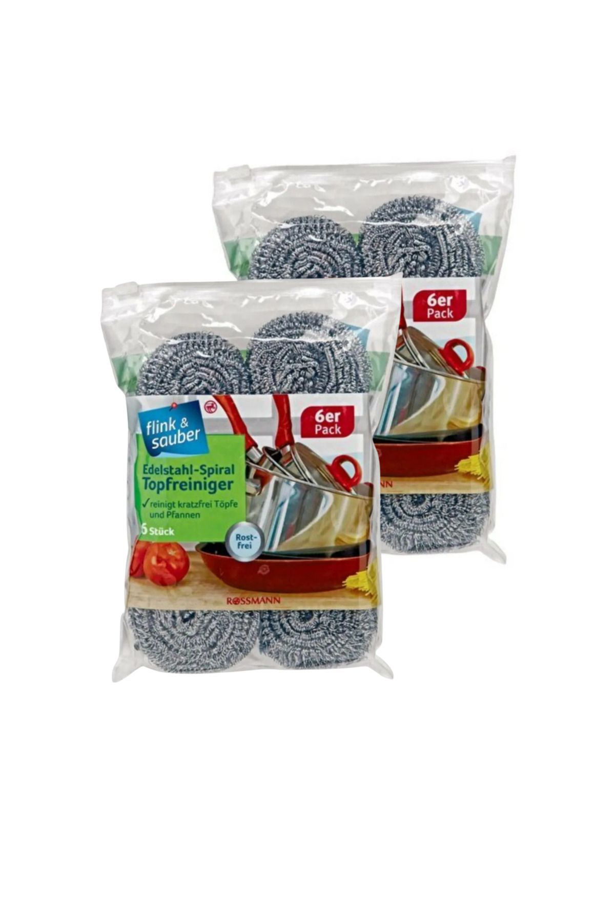 Flink Sauber Güçlü Temizlik İçin Ovucu Spiral Tel 6'lı Set (2 Adet)