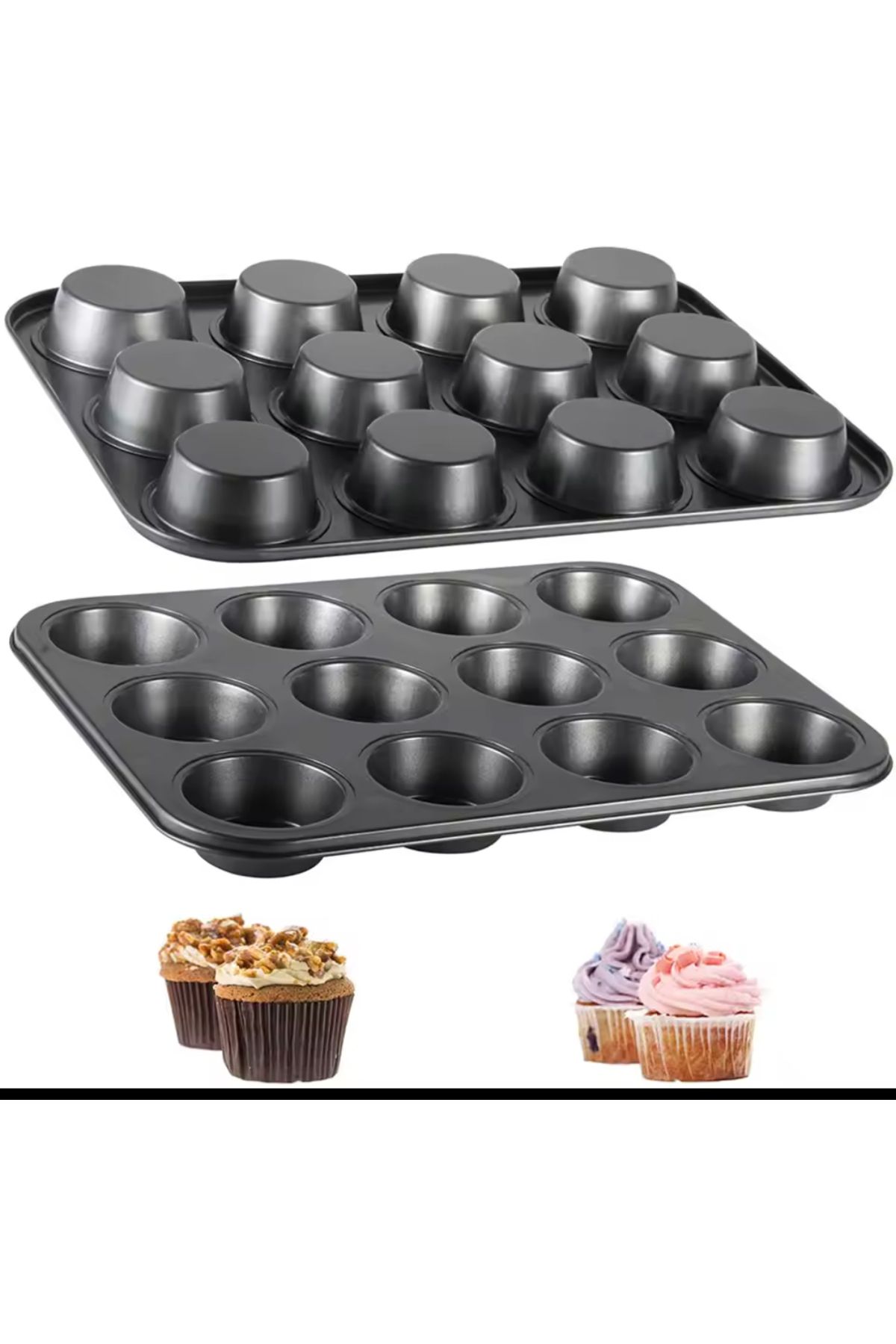 TCR Kek Kalıbı 12 gözlü teflon çelik Profesyonel 12’li Muffin Kalıbı Yapışmaz Kaplama”