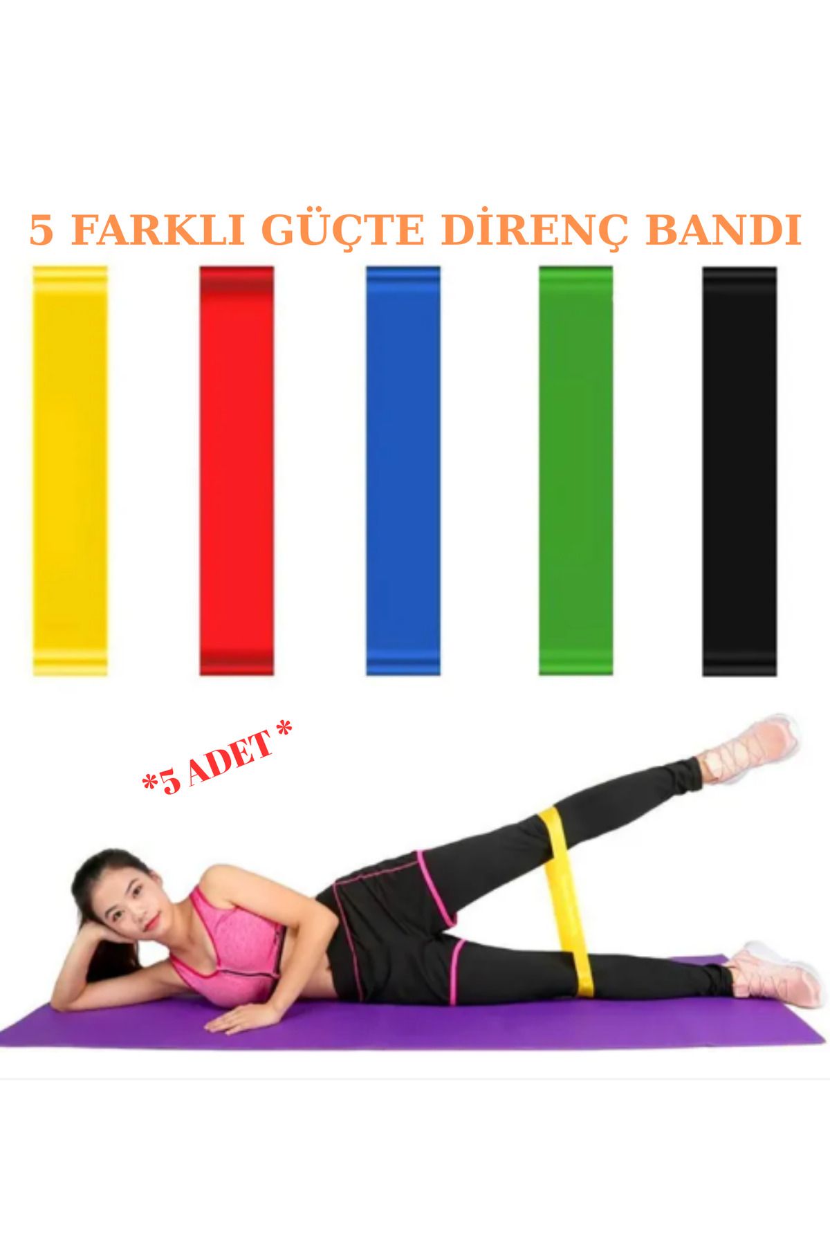 LRS STORE 5 li Pilates Bandı Plates Egzersiz Direnç Lastiği Seti (Ucu Kapalı) 5 Farklı Direnç