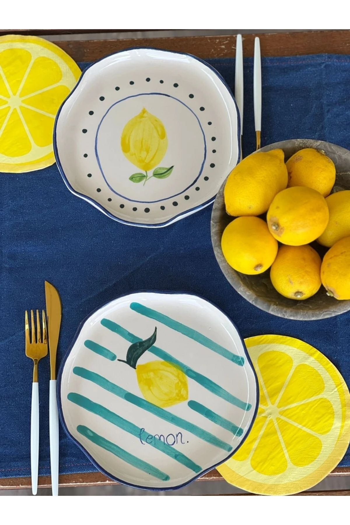 MeGgDecor 2 Adet El Yapımı Limon2 Temalı Sunum Tabağı