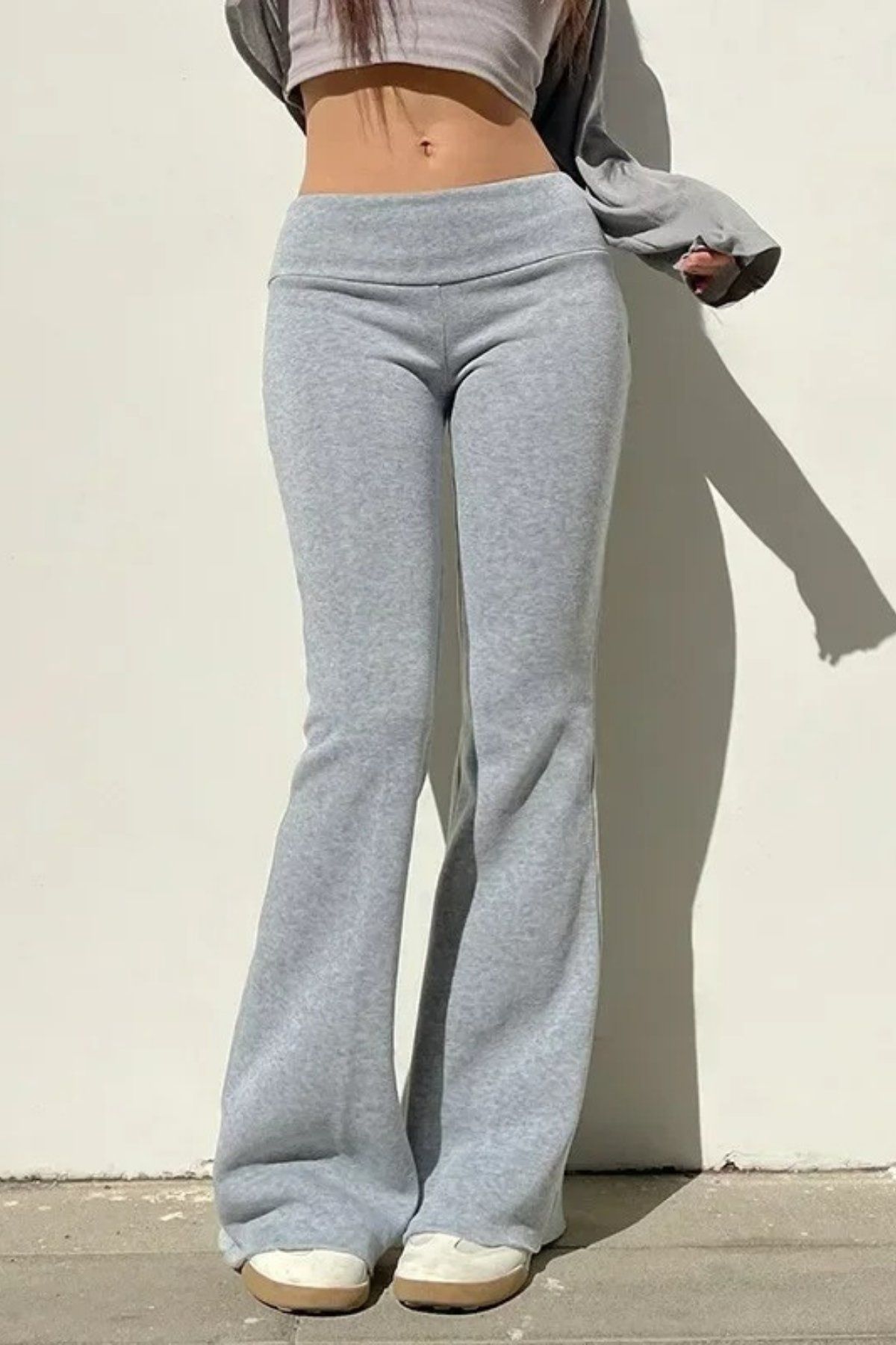 Chirkef Kadın Grimelanj Slim Fit Pamuklu Lastik Bel İspanyol Paça Tayt Eşofman Y2K Pieces