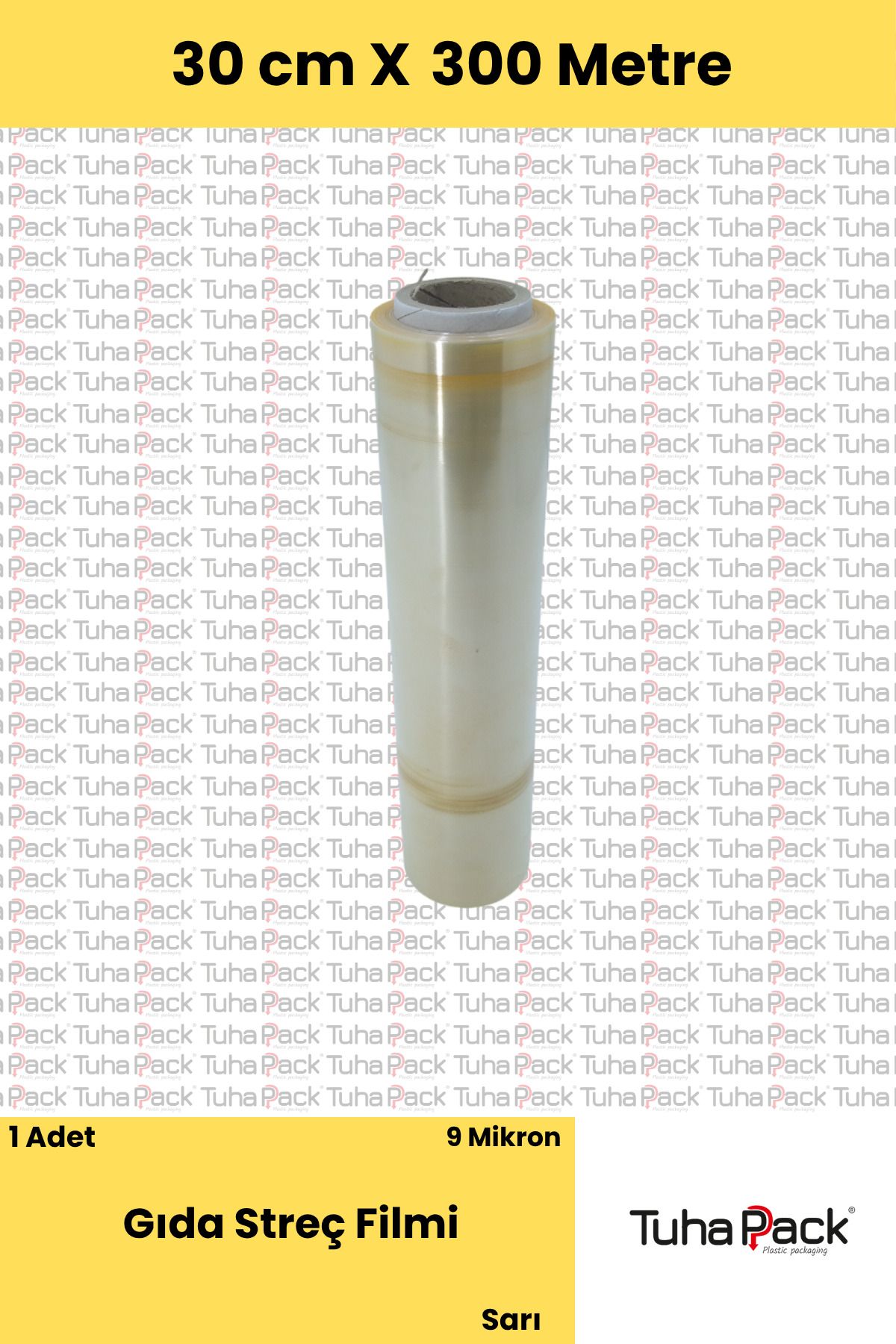 tuhapack plastic packaging Gıda Streç Filmi 30cm x 300m - 9 Mkrn, Sarı, 1 Adet, Gıda Temasına Uygun