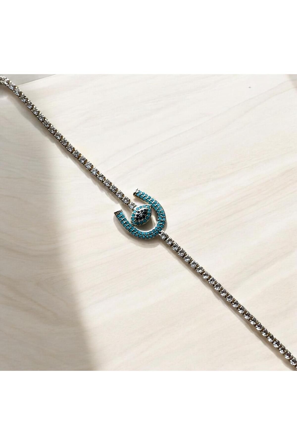 SELISYAJEWELRY Çelik At Nalı Taşlı Uğur Bileklik