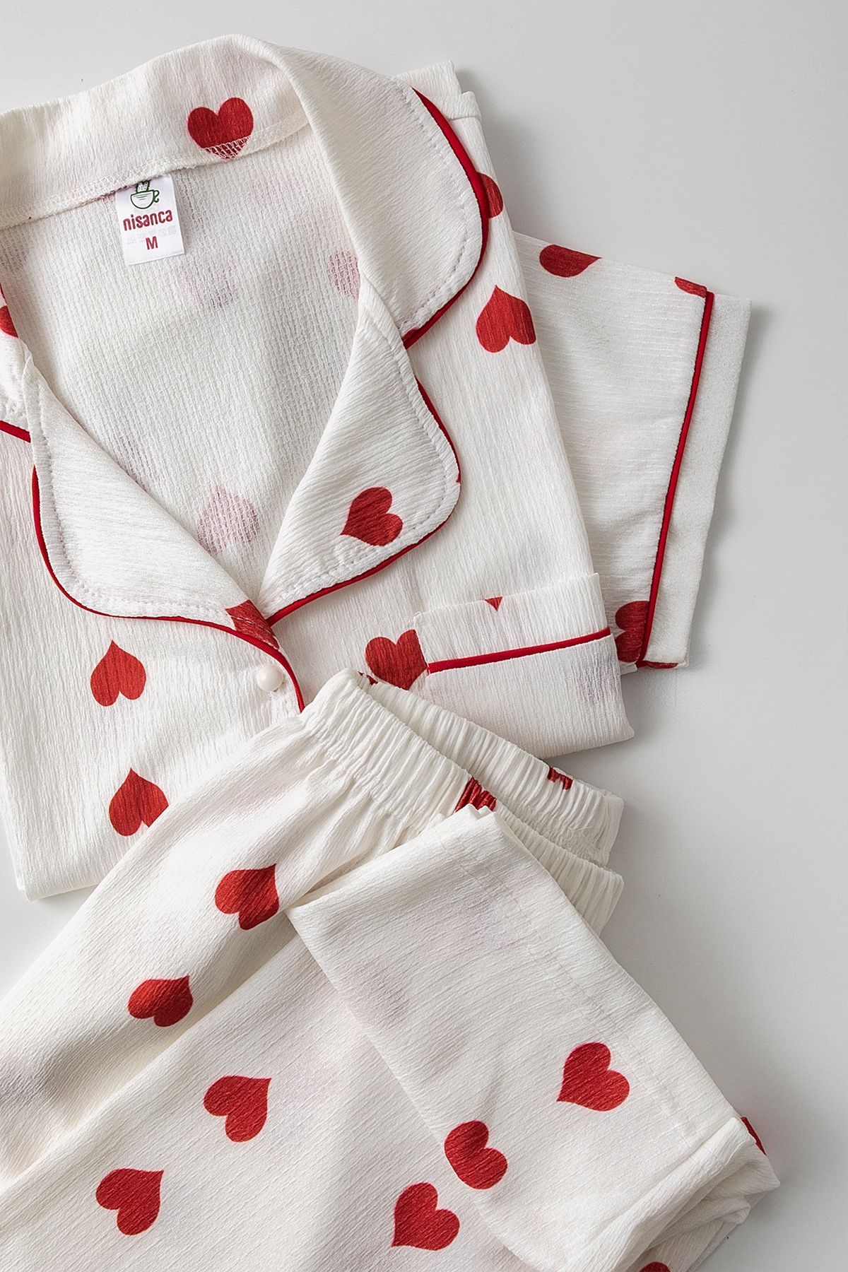 nisaNCa Kısa Kol Gömlek Yaka Kadın Pinterest Pijama Takımı - Yazlık Kadın Pijama- Geniş Beden Aralığı