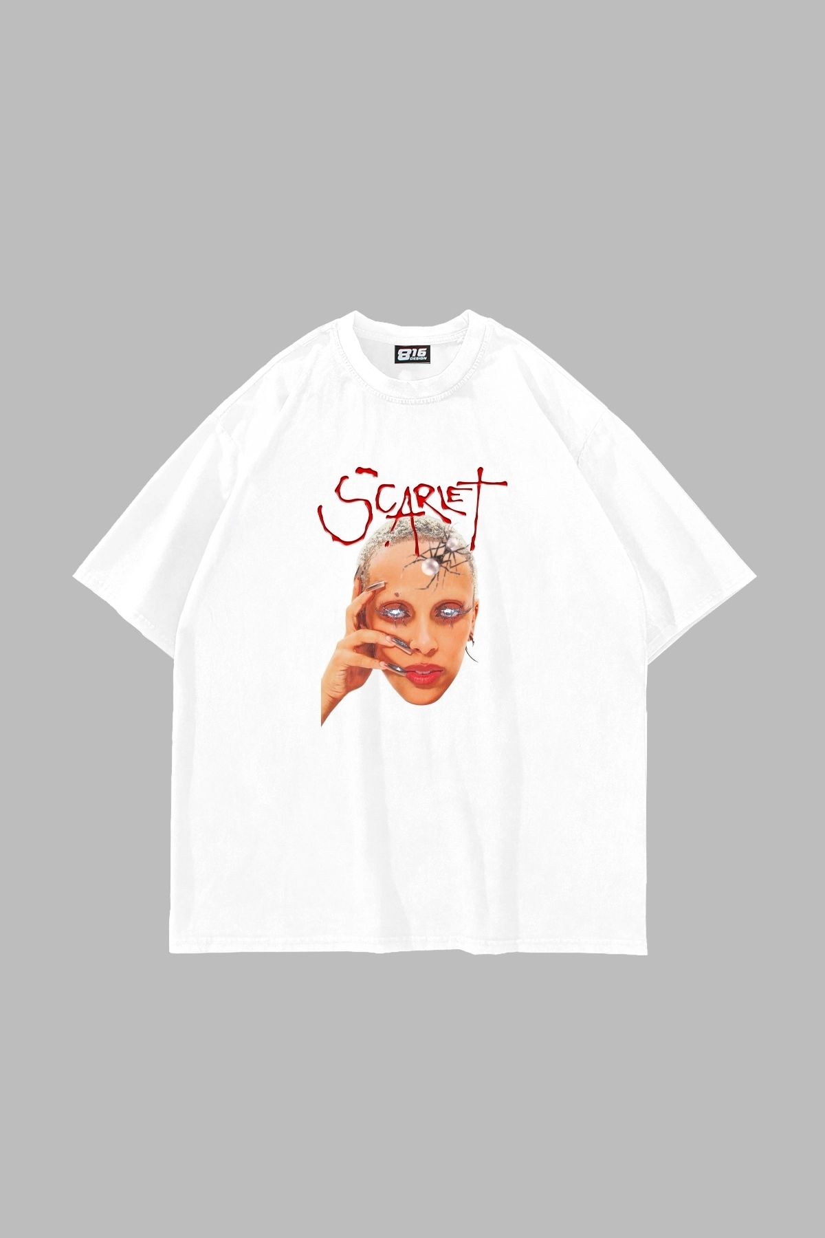Sekizbiraltı Scarlet Doja Cat Baskılı Oversize Unisex Beyaz Tshirt