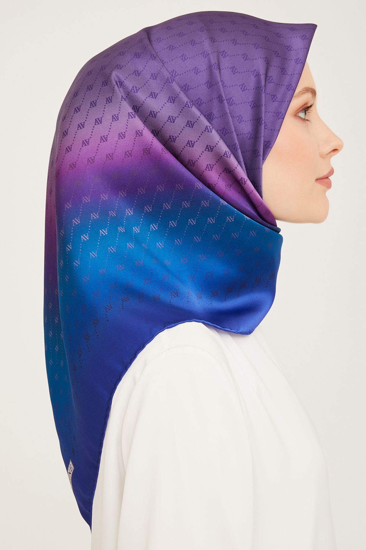 Armine-Nostalgia Series Twill Silk Scarf 9003D-09 Logo Pattern Blue-Fuchsia 2