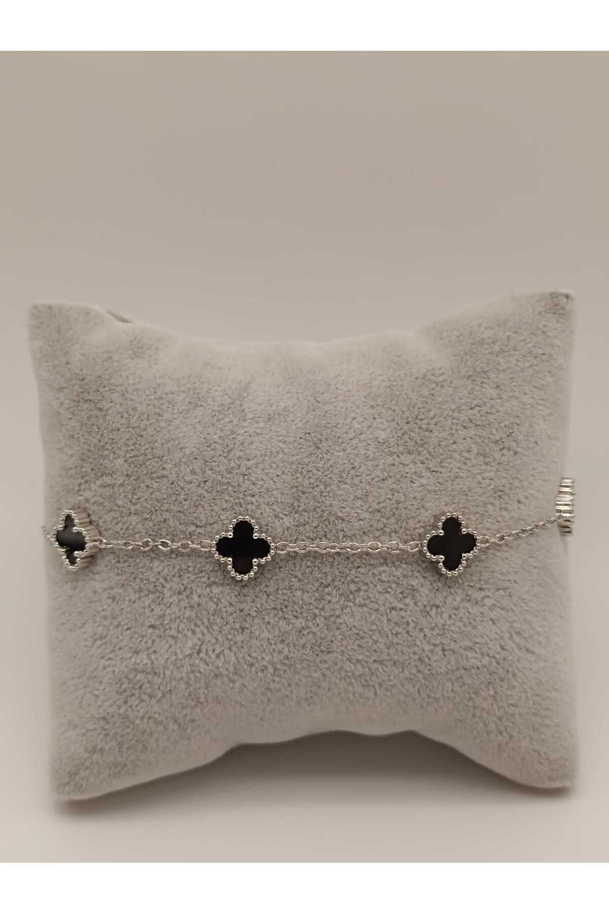 TLSMACCESORIES ÇELİK KÜÇÜK YONCA BİLEKLİK SILVER-SİYAH