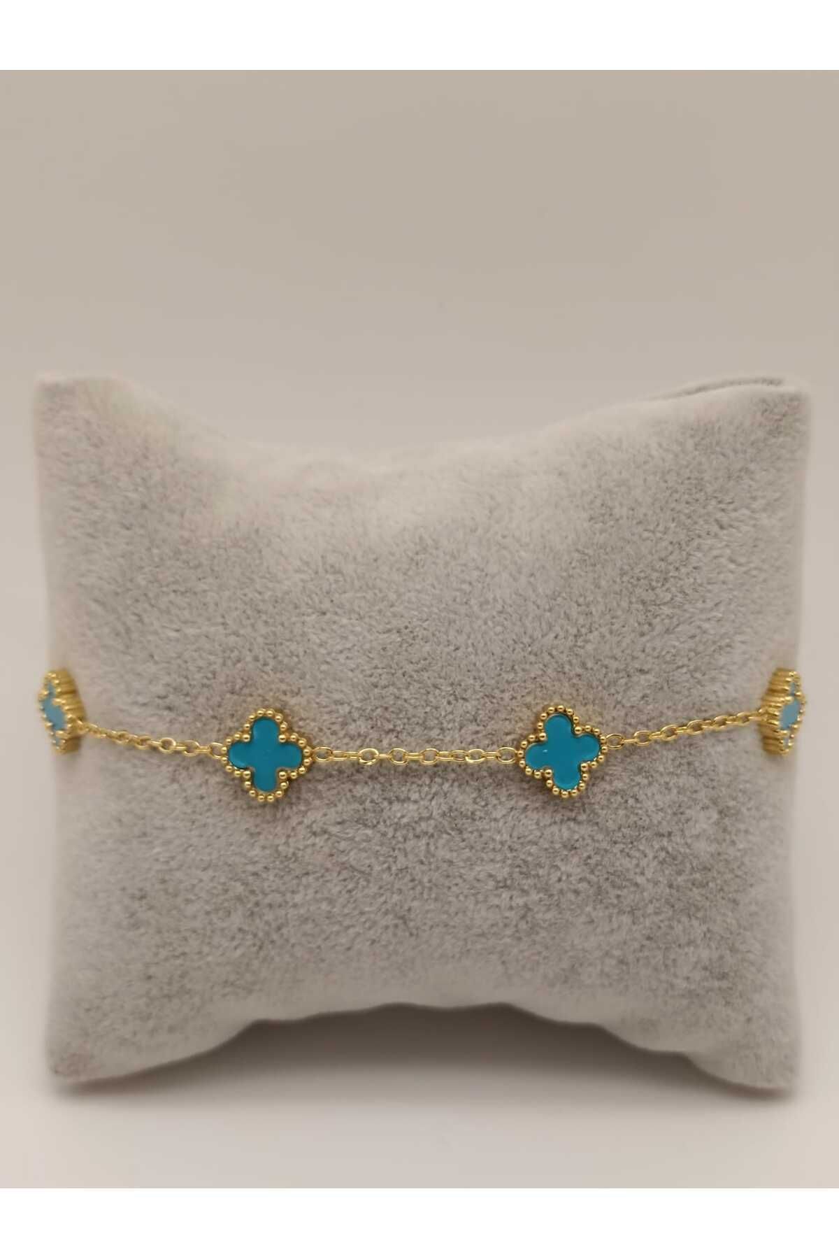 TLSMACCESORIES ÇELİK KÜÇÜK YONCA BİLEKLİK GOLD-MAVİ