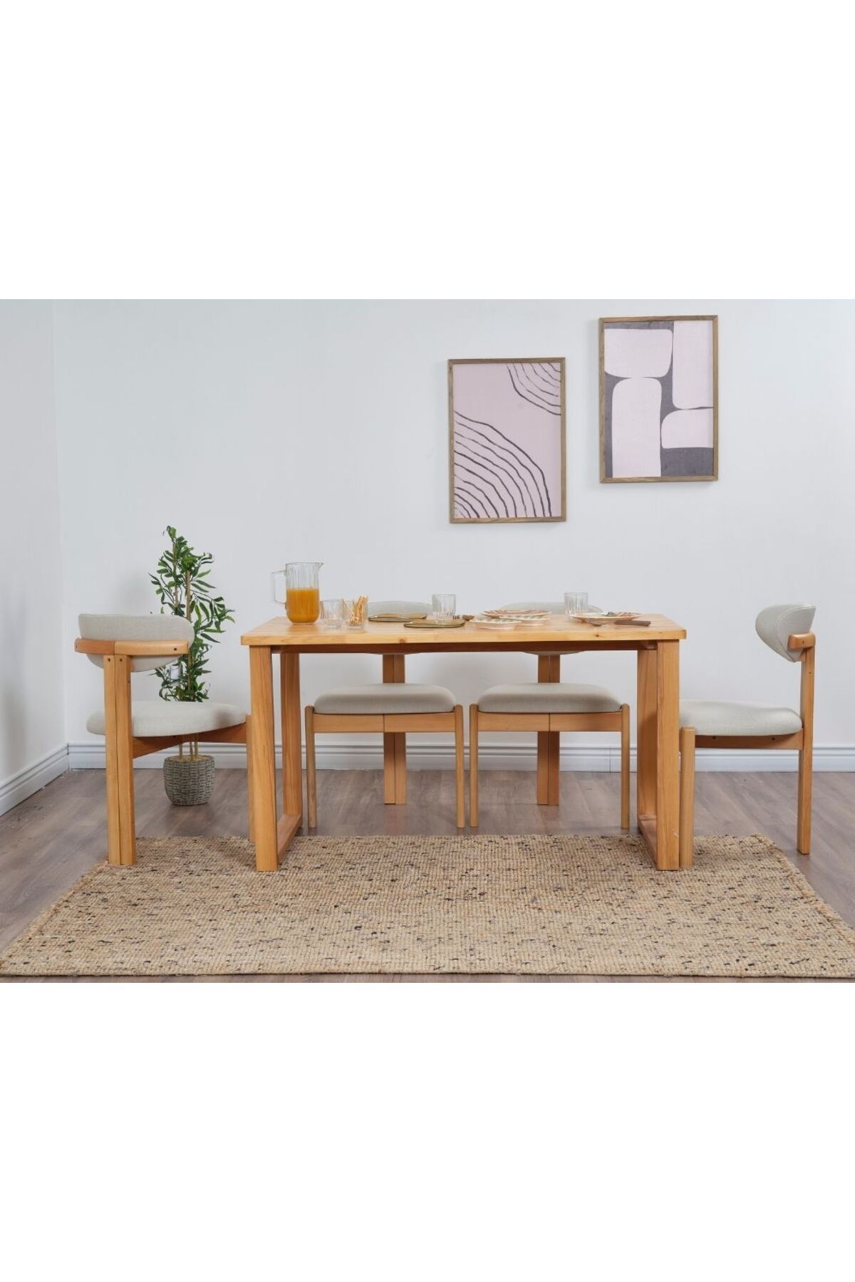 VOWTURKEY Cheri Minimal Sandalye Masif Masa Takımı(4 sandalye 1 masa 80*140)