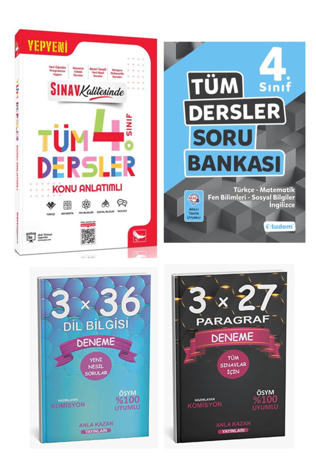 Anla Kazan Yayınları Anla Kazan 2026 Sınav + Tudem 4. Sınıf Tüm Dersler Konu ve Soru Paragraf Dil Bilgisi Deneme 4lü Set