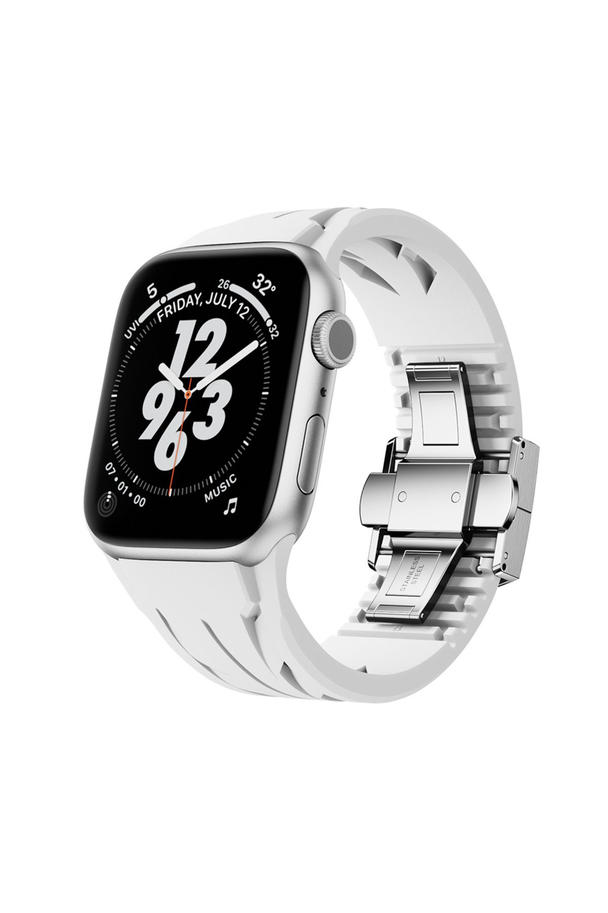 YTSGLOBAL Apple Watch 7 45mm KRD-127 Metal Tokalı Silikon Kordon-Beyaz