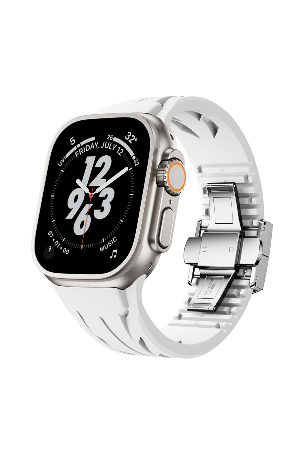YTSGLOBAL Apple Watch Ultra 49mm KRD-127 Metal Tokalı Silikon Kordon-Beyaz