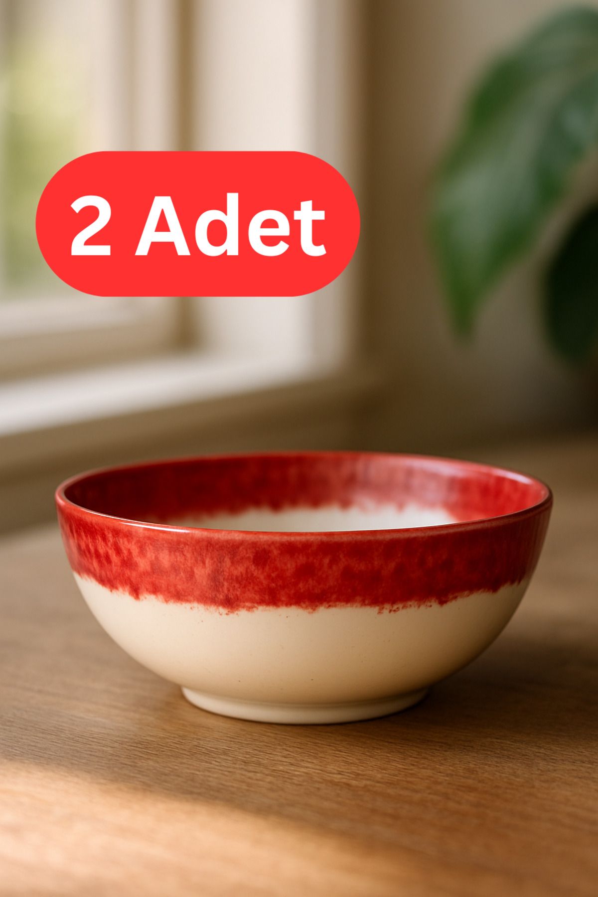Percini Kırmızı Rustik Porselen Derin Çukur Salata Ramen Noodle Çorba Makarna Meyve Tatlı Kase 19 Cm