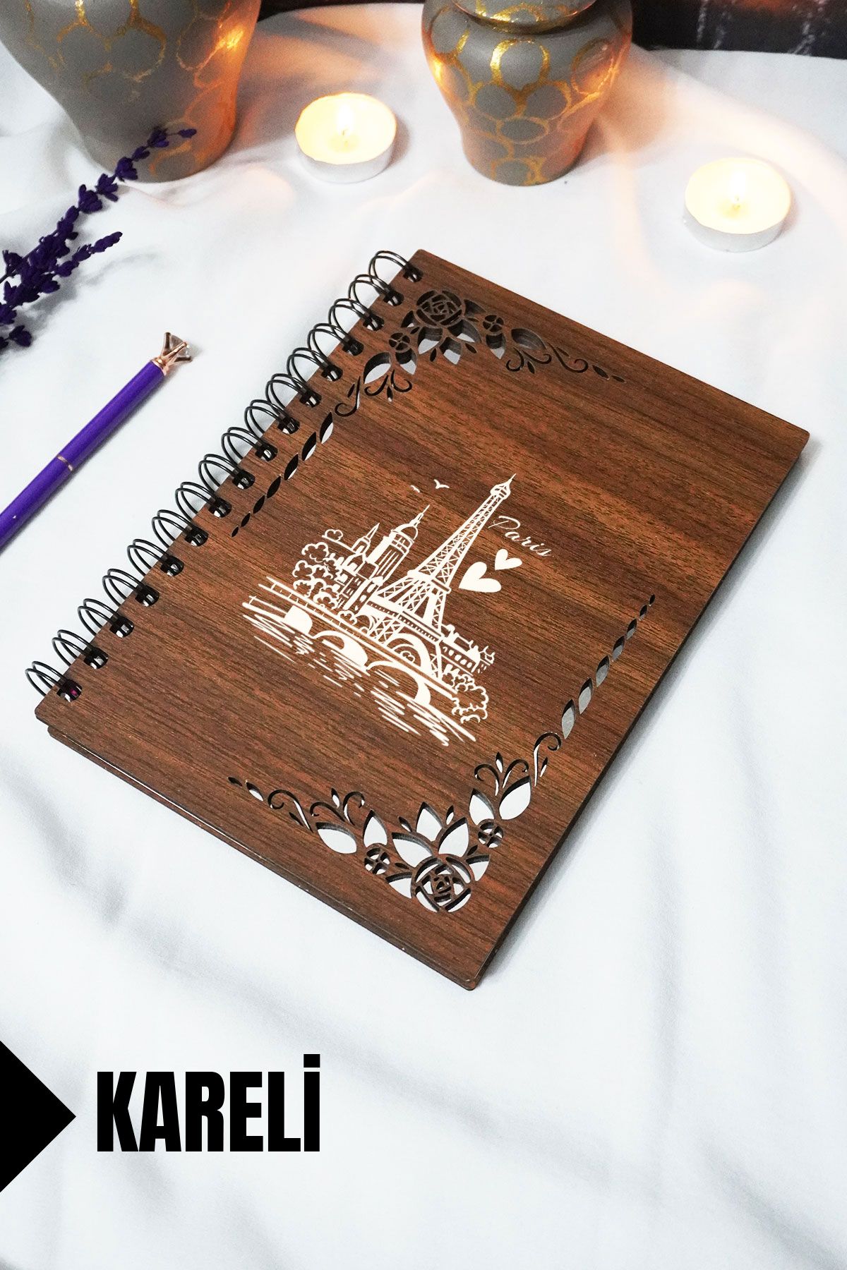 markcat Paris Ahşap Kapaklı Spiralli Okul Defteri - Çizgili Defter - 60 yaprak (120 sayfa) - A5 15x21 cm