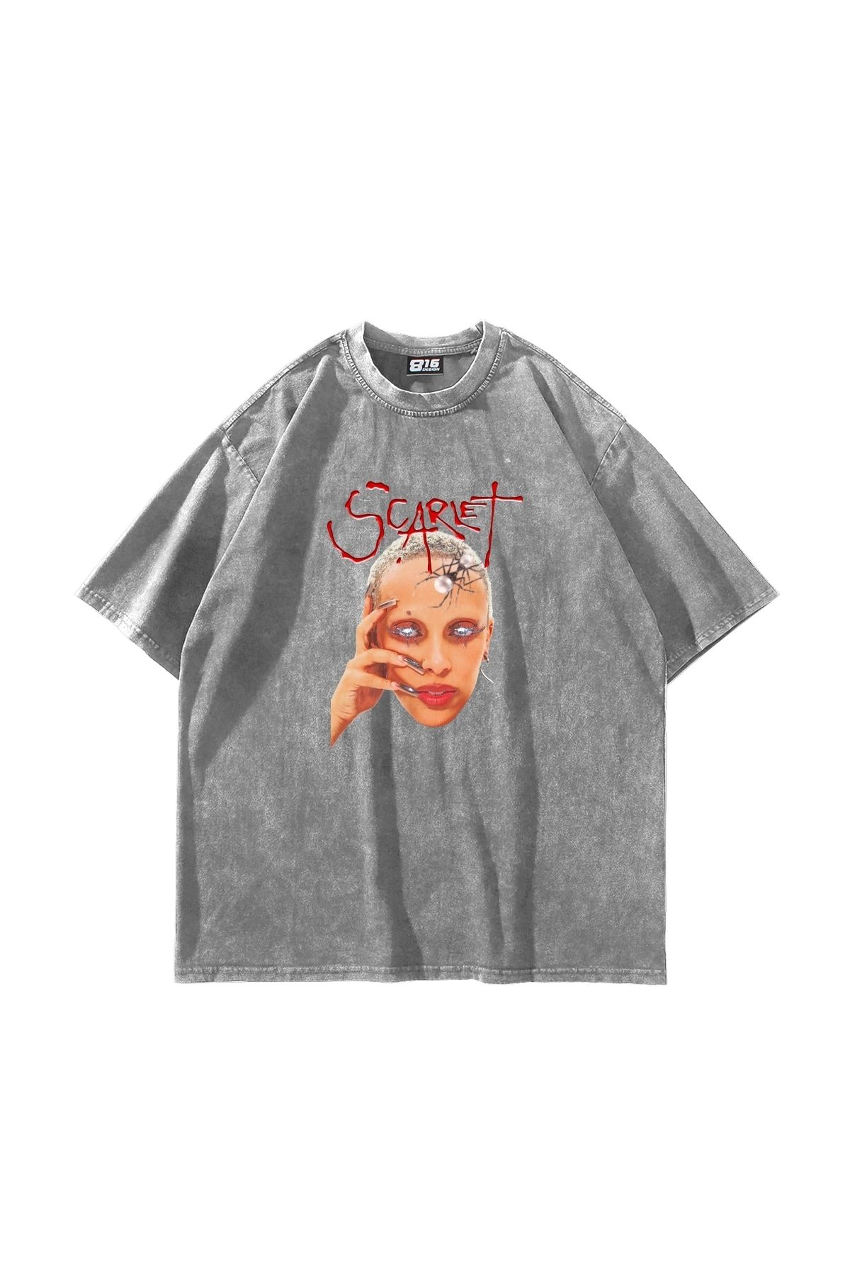 Sekizbiraltı Scarlet Doja Cat Baskılı Oversize Unisex Yıkamalı Beyaz Tshirt
