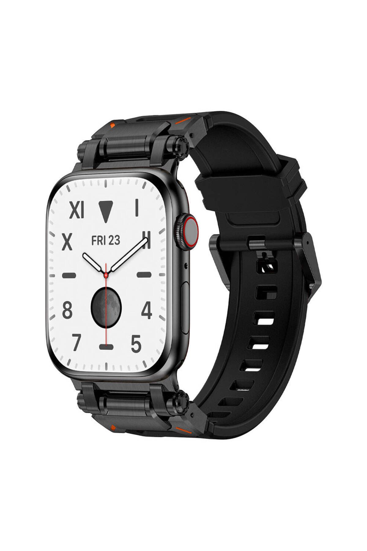 YTSGLOBAL Watch 44mm YTSG KRD-101 Titanyum Metal Başlıklı Silikon Kordon-Siyah