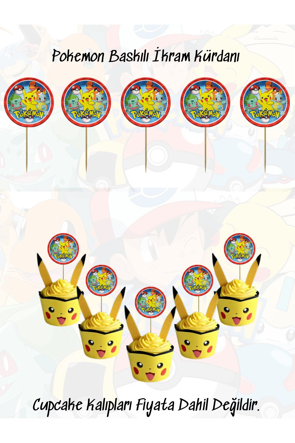 snowparty Pokemon Pikaçu Temalı Baskılı İkram Kürdanı Doğum Günü Süsü