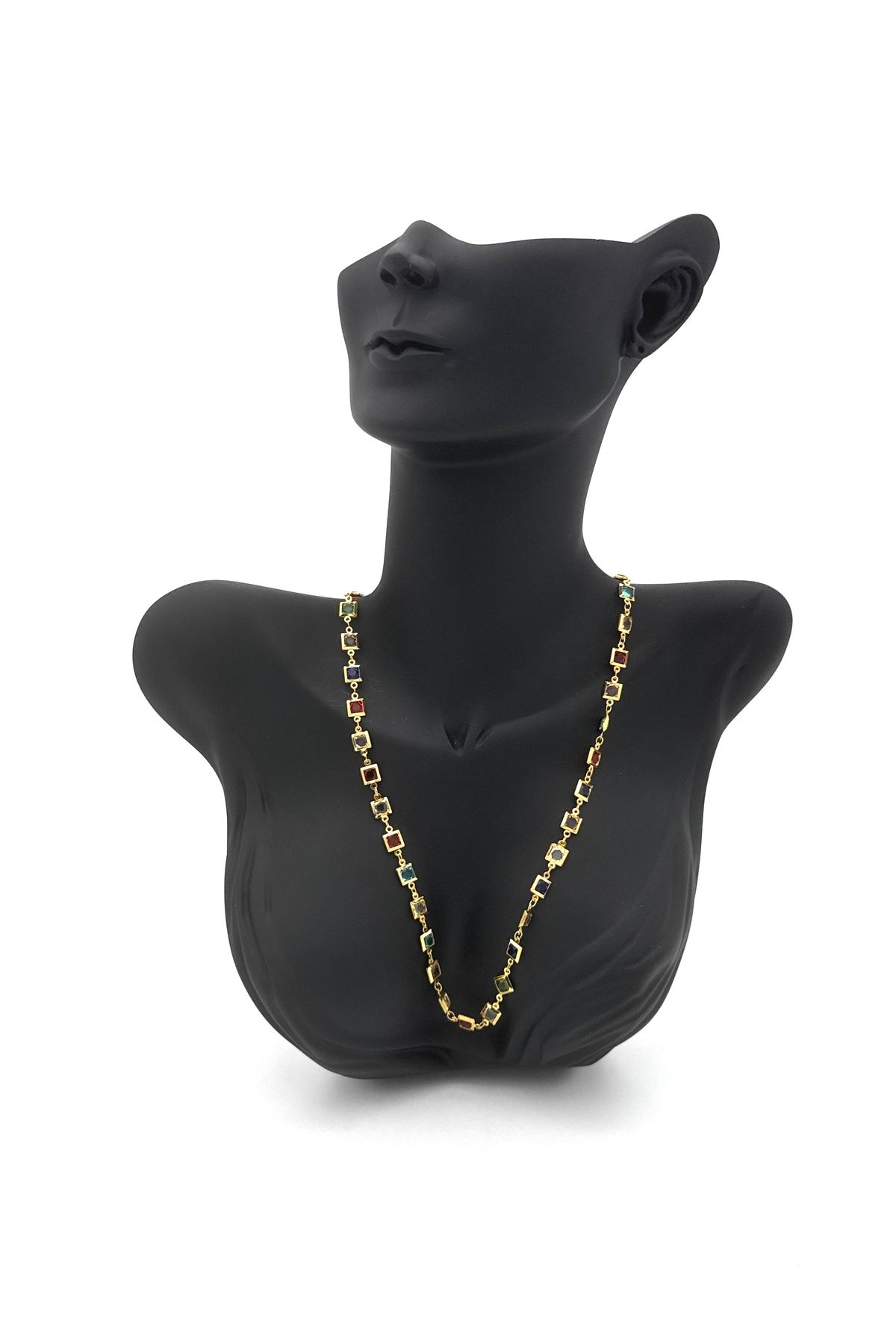 ELİOSA Çok Renkli Gold Kararmaz (stainless steel) Y Zirkon Çelik Kolye